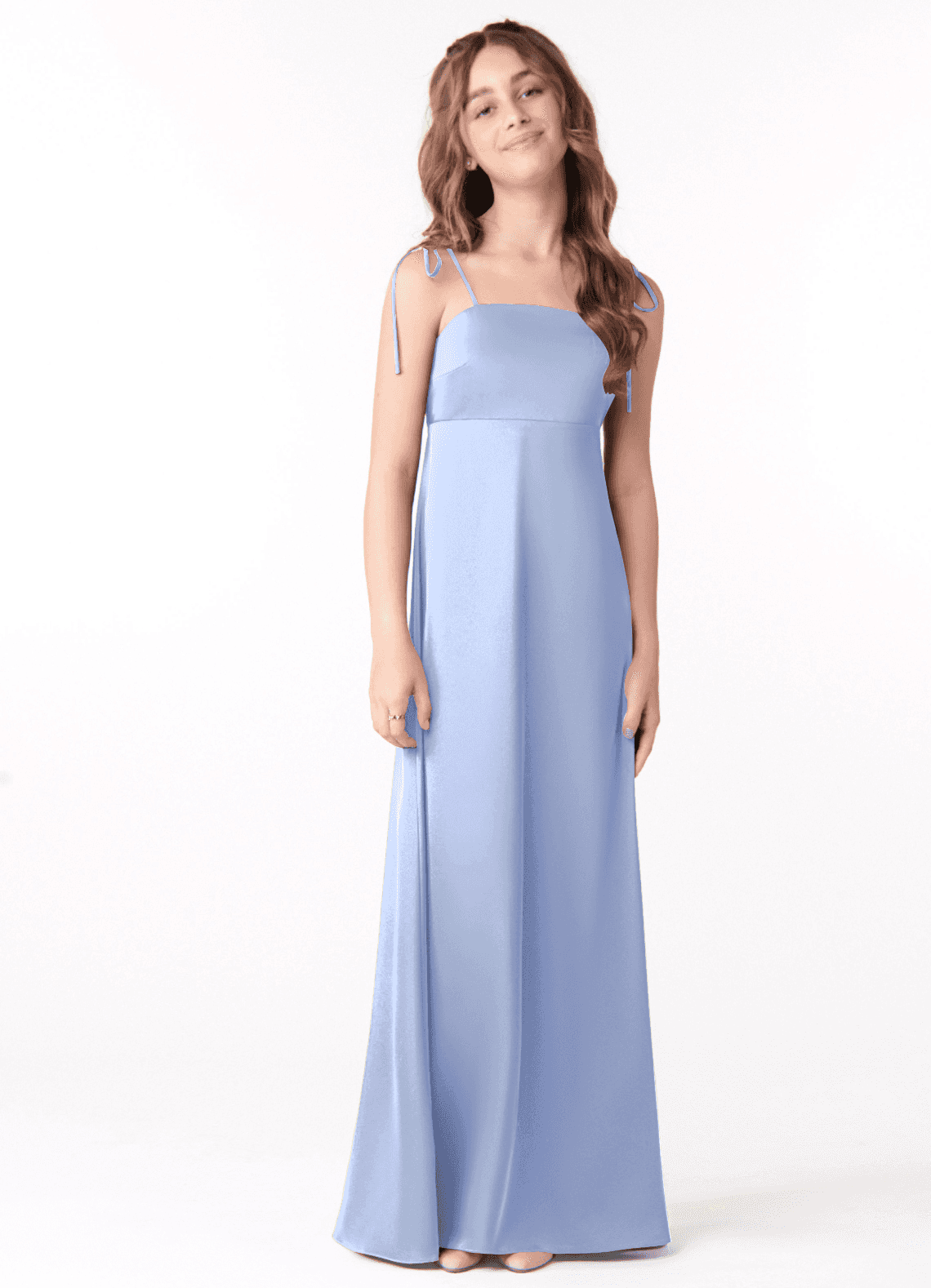 Azazie Violeta Junior Ice A-Line Bow Stretch Satin Dress image1