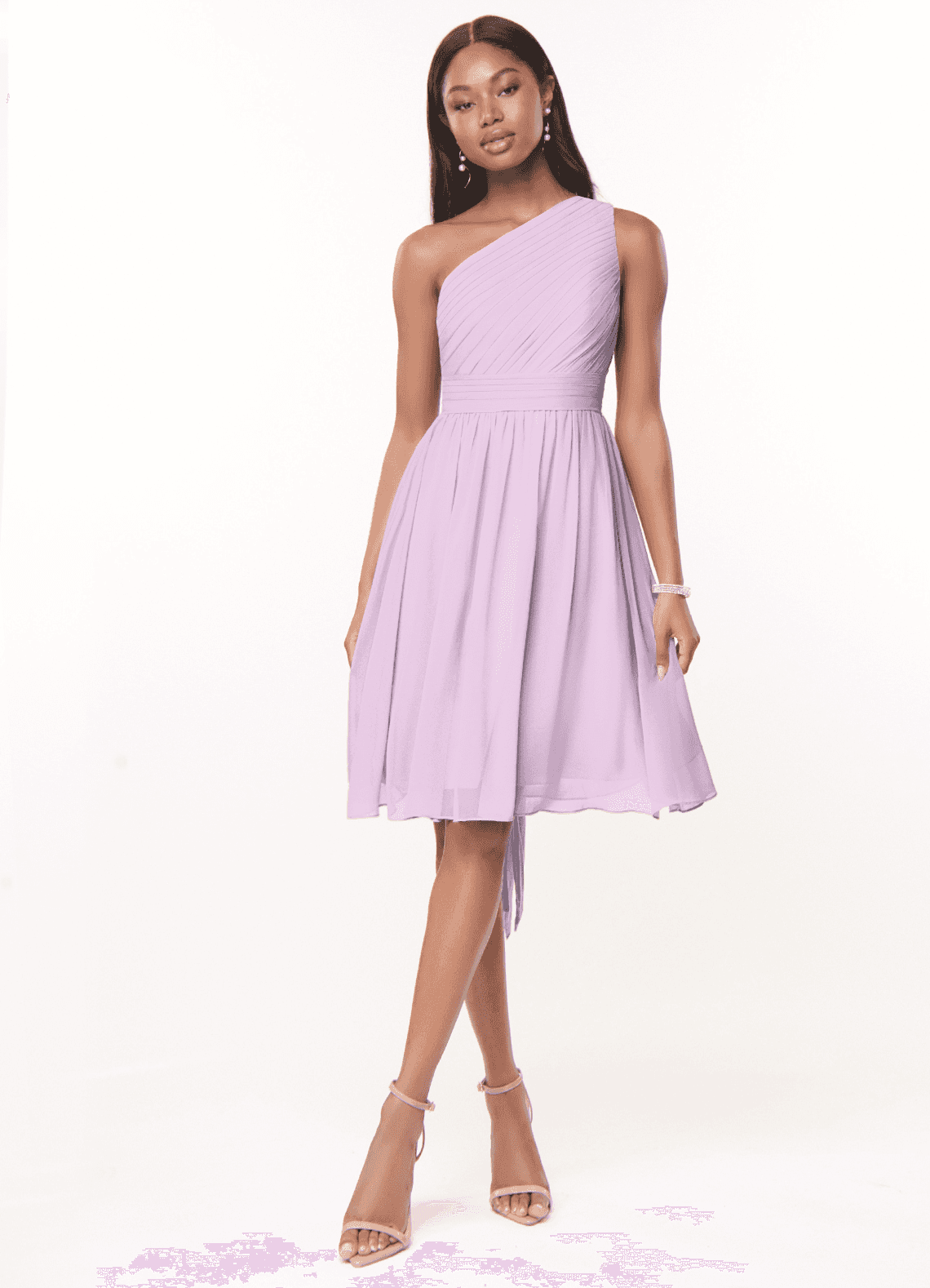 Azazie Katrina Bridesmaid Dresses Frosted Lilac A-Line One Shoulder Chiffon Dress image1