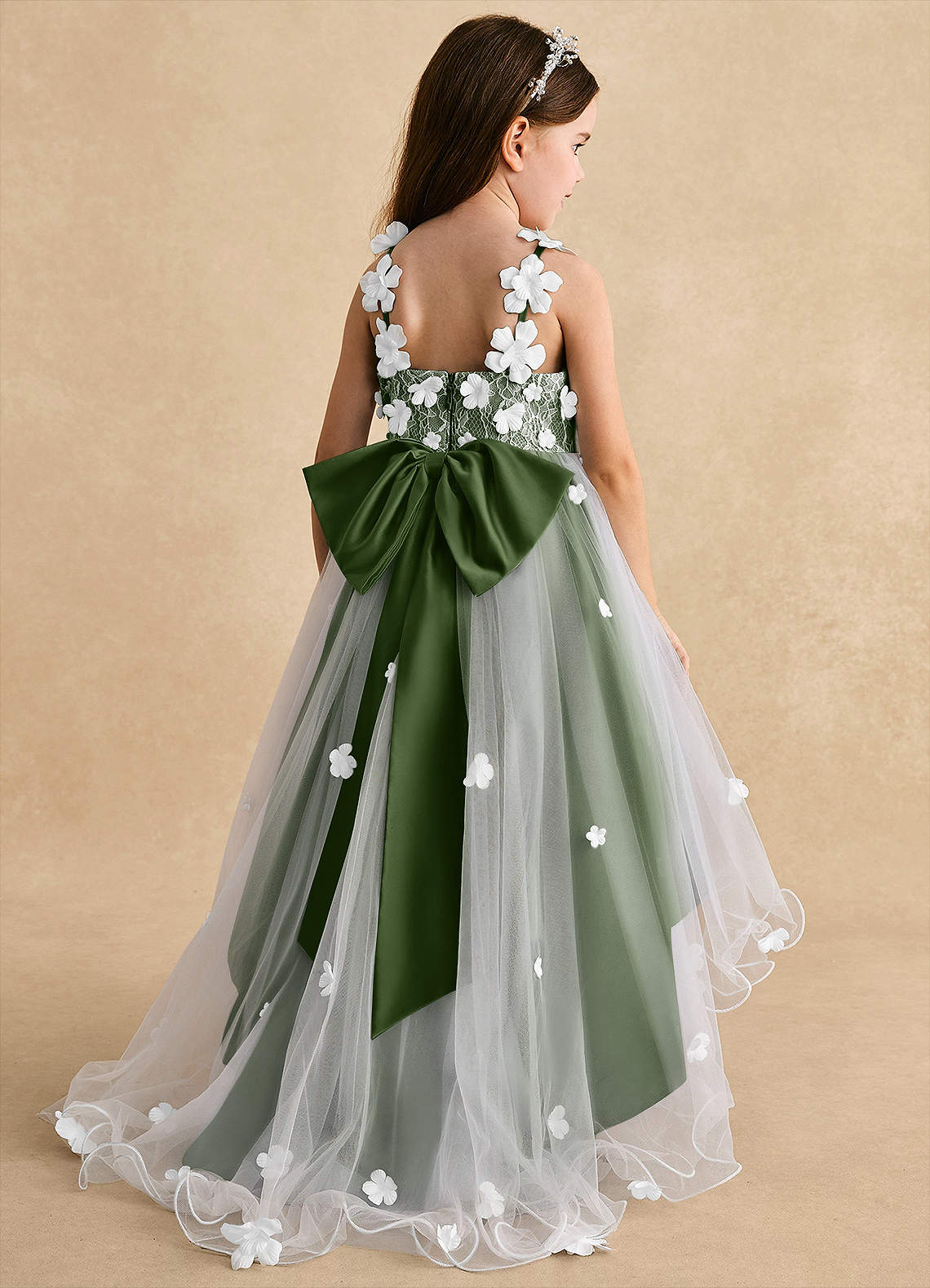 Azazie Celia Flower Girl Dresses Olive A-Line Lace Tulle Dress image1