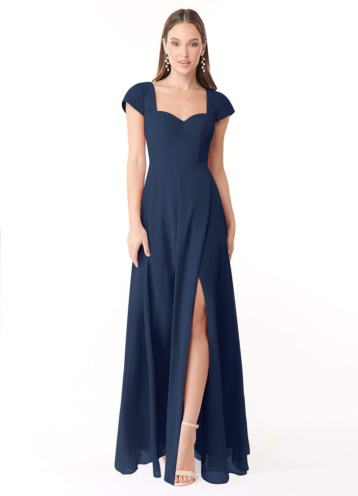 Azazie Hainsly Bridesmaid Dresses Dark Navy A-Line Sweetheart Neckline Chiffon Dress image1