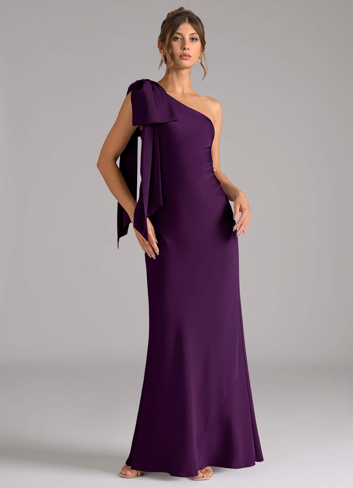 Azazie Capri Bridesmaid Dresses Grape Mermaid One Shoulder Stretch Satin Dress image1