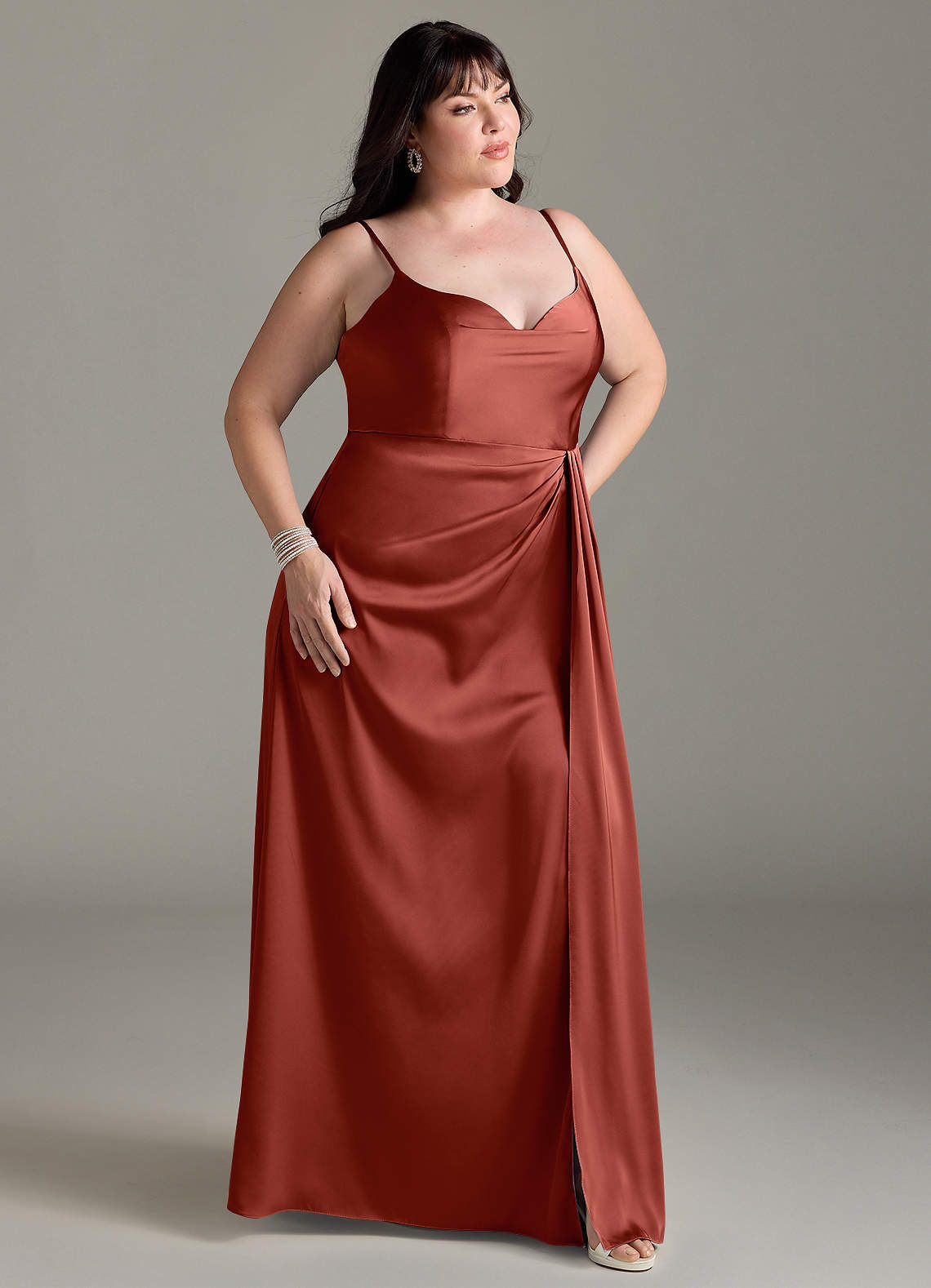Azazie Brielle Ready to Ship Terracotta Stretch Satin Bridesmaid