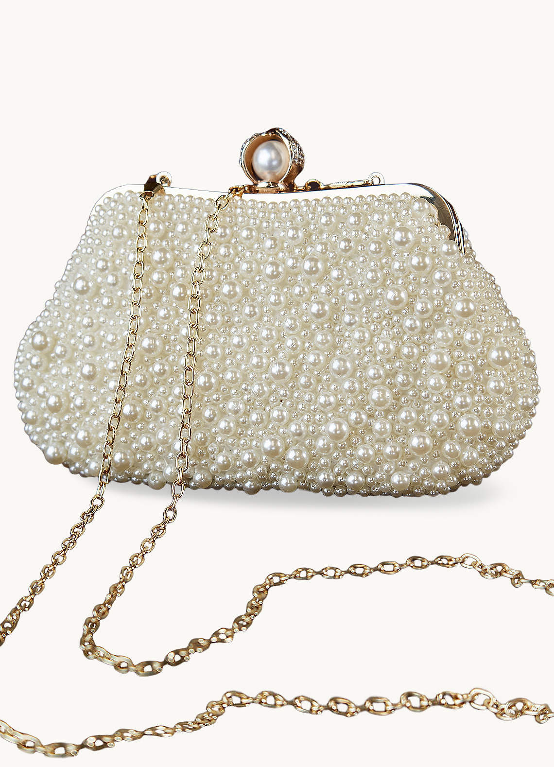 front Cream Pearl Hand Embellished Evening Clutch Bag