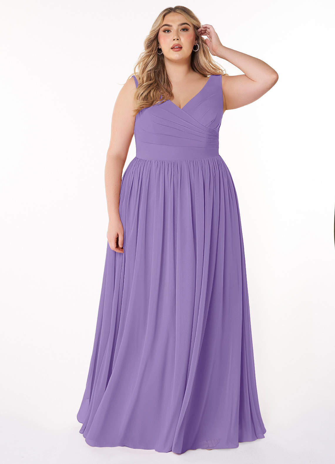Azazie Keyla Vestidos de damas de honor Vestido de Tahití de Gasa de Corte en A con Cuello en V Plisado image1