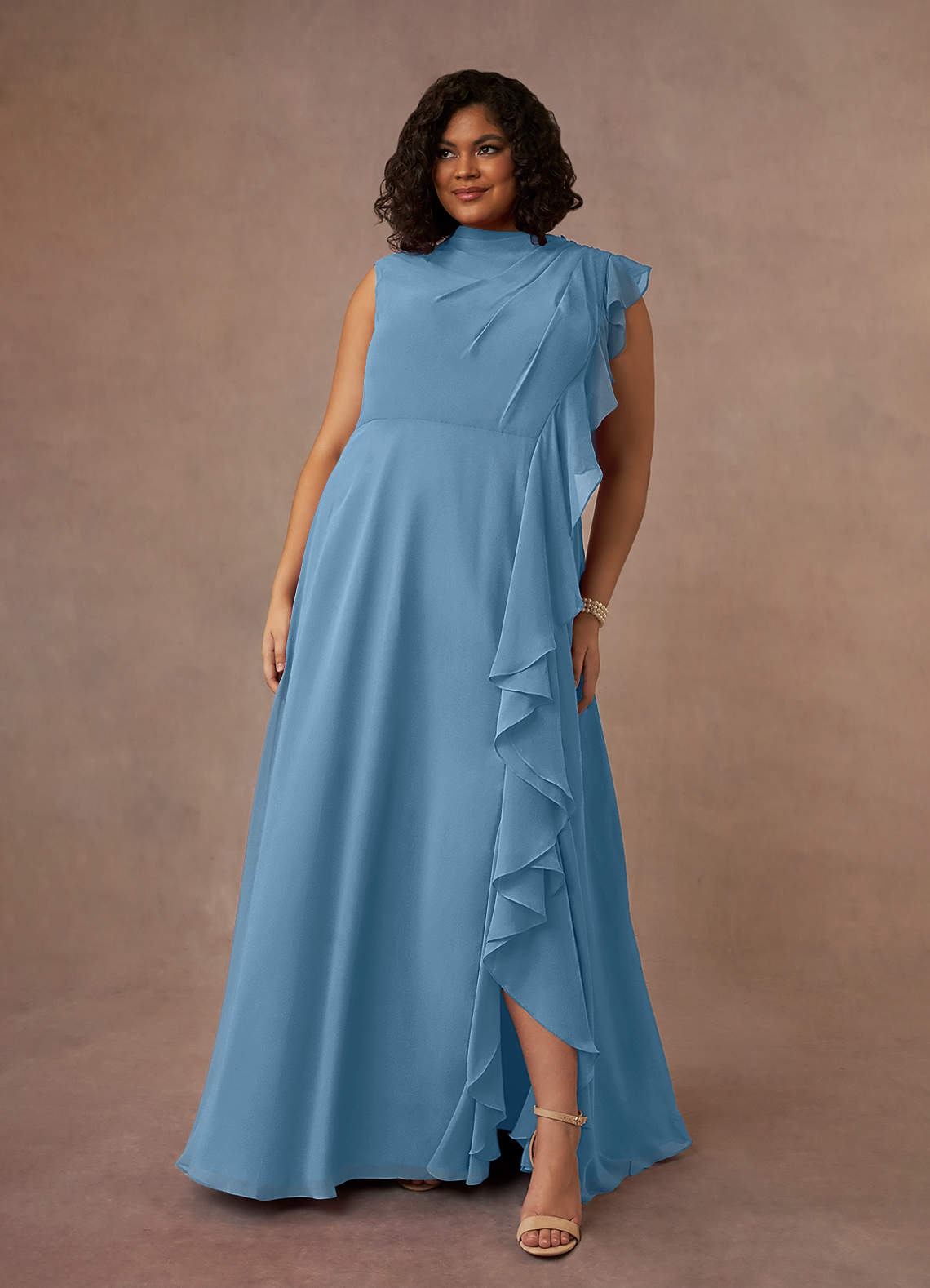 Azazie Narine Suknie dla Matki Panny Młodej Linia A Pofałdowany Szyfon Długość podłogi Sukienka image1