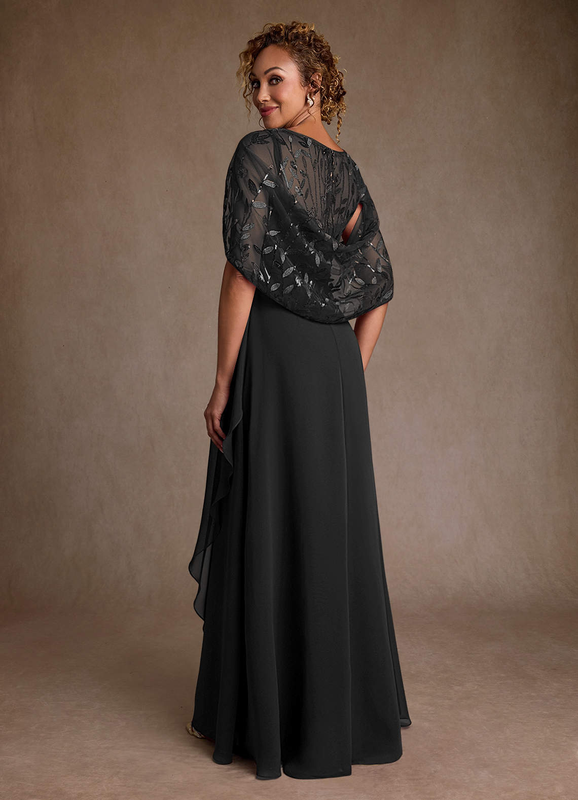Azazie Beckley Black A-Line Lace Chiffon Dress | Azazie