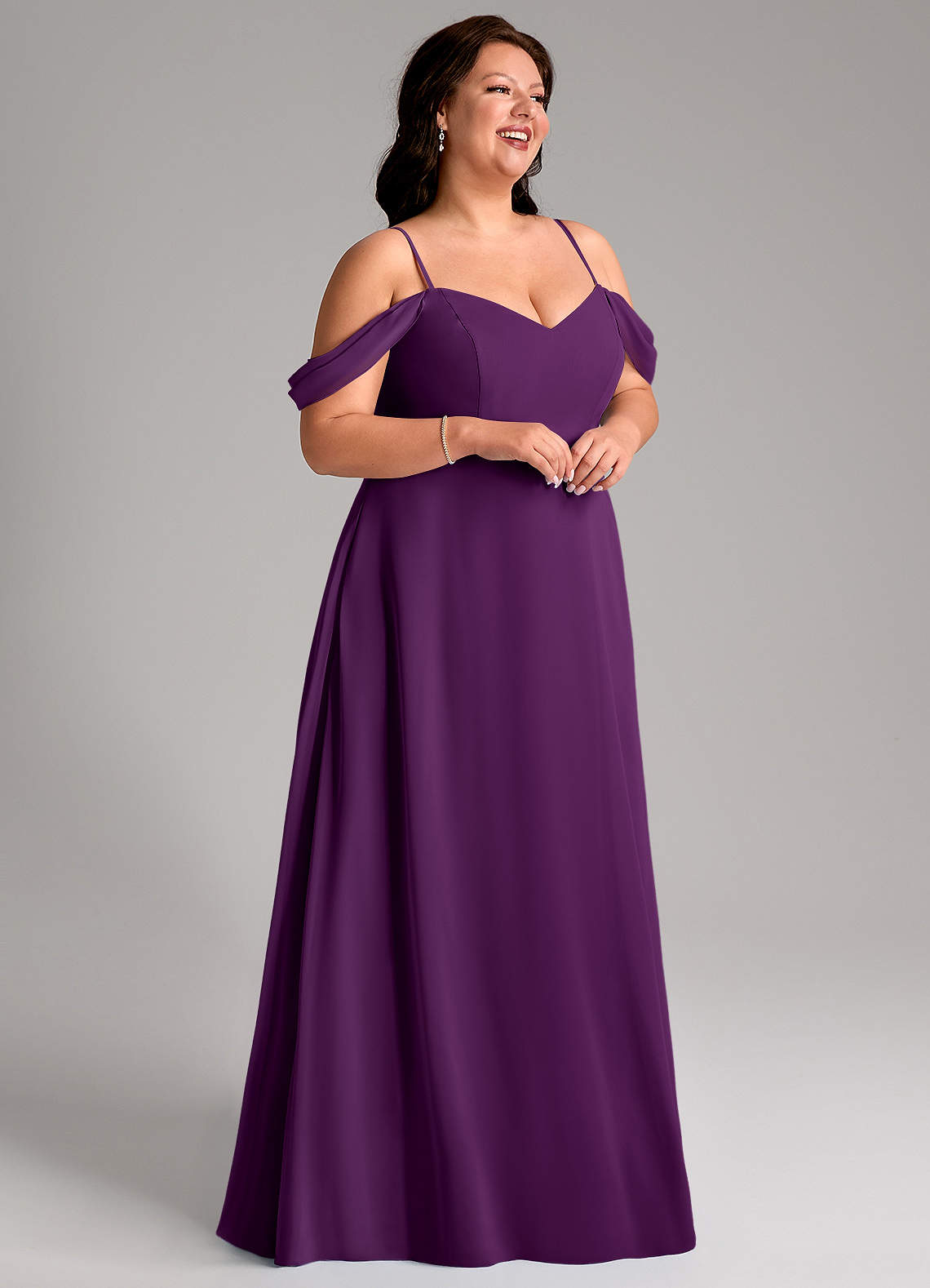 Azazie A-Line/Princess Off The Shoulder Floor-Length Chiffon Bridesmaid Dresses - Grape