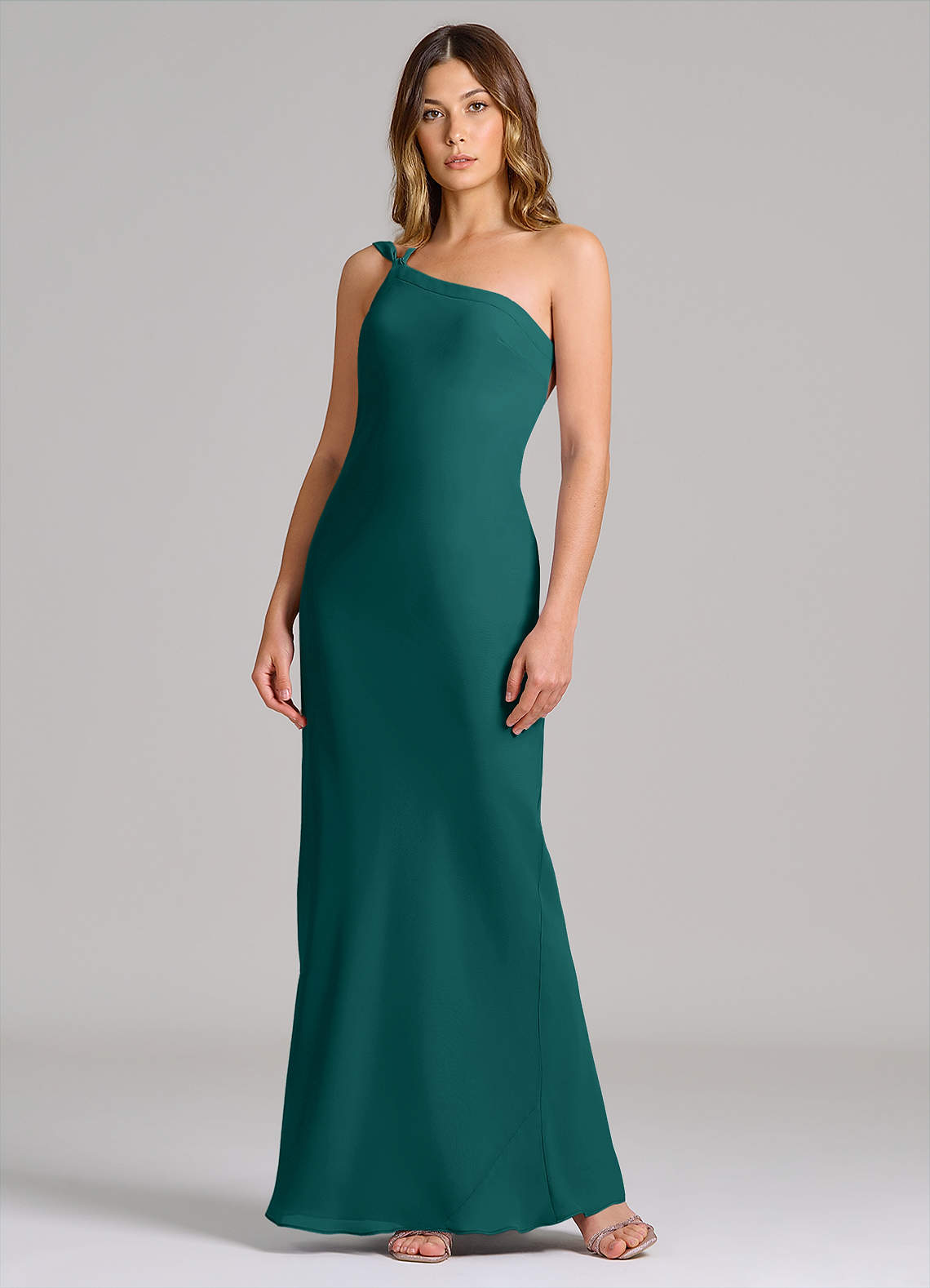 peacock chiffon dress Azazie Monroe
