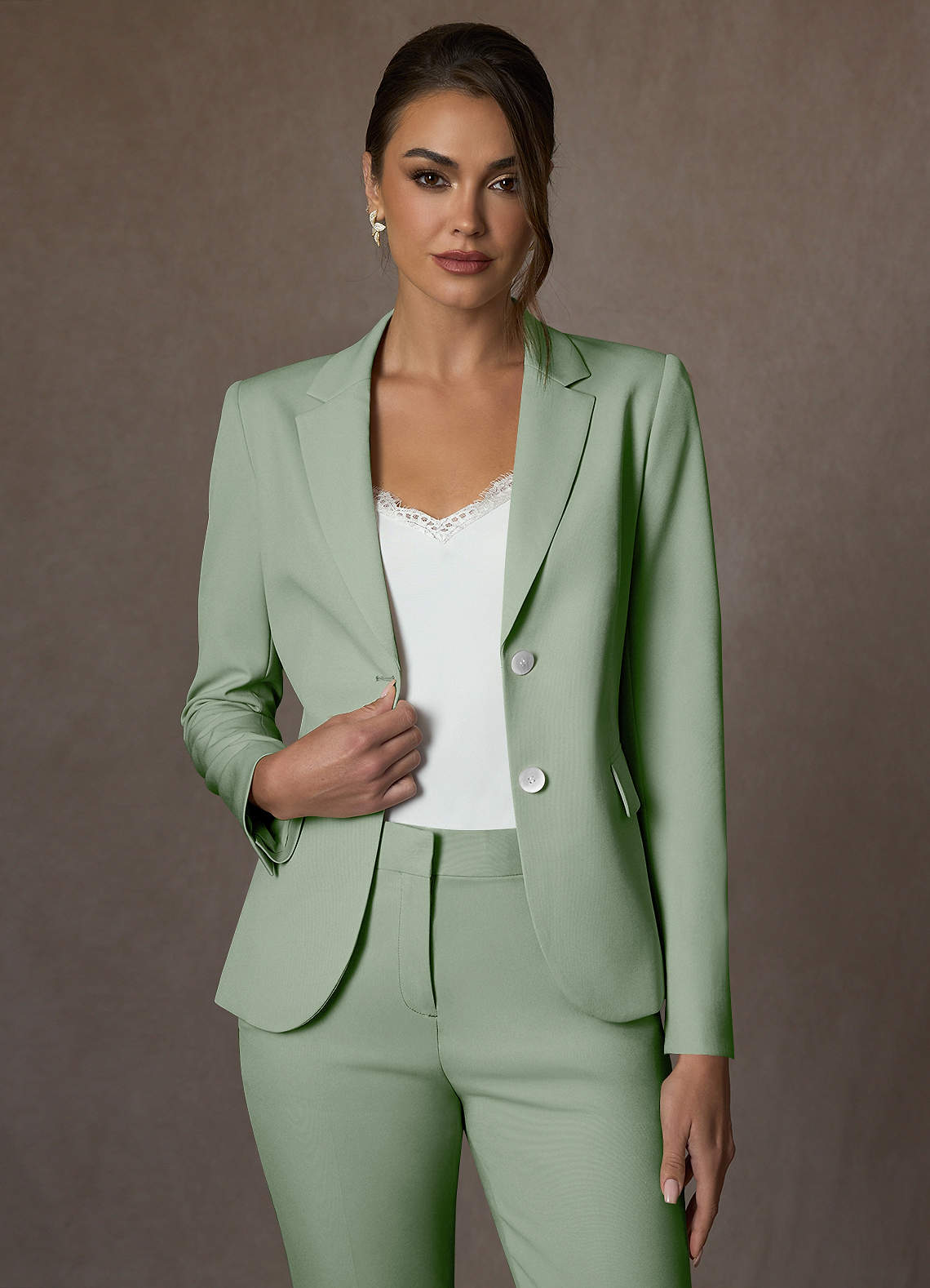 front Whitney Dusty Sage Structured Stretch Blazer