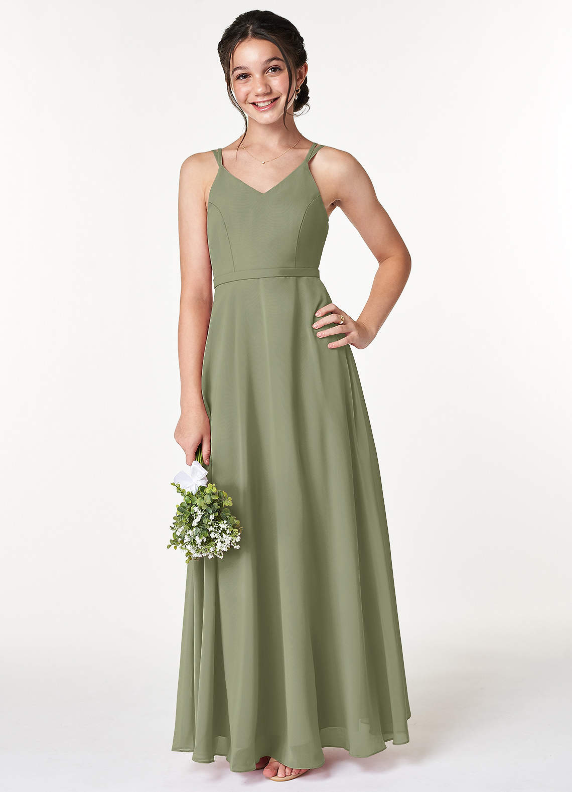 Azazie Janine Junior Blue Jay A-Line Chiffon Dress image1