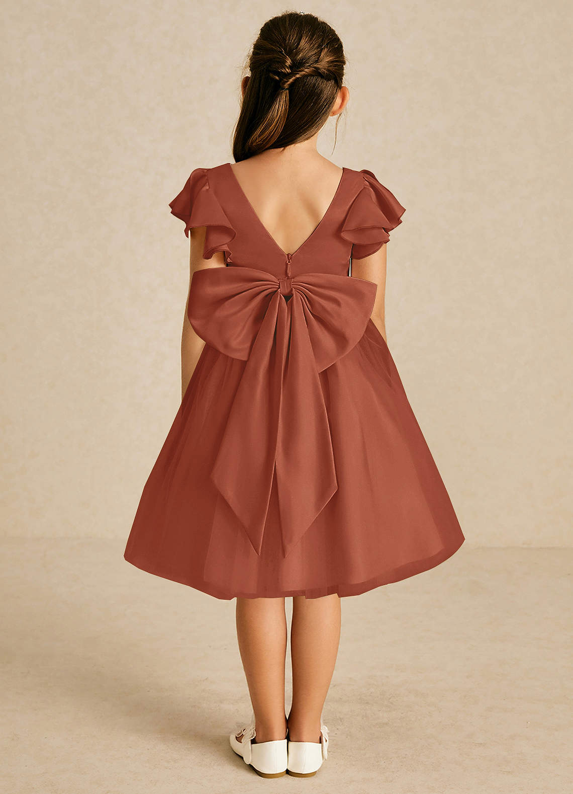 Azazie Kaeya Flower Girl Dresses Auburn A-Line Bow Tulle Dress image1