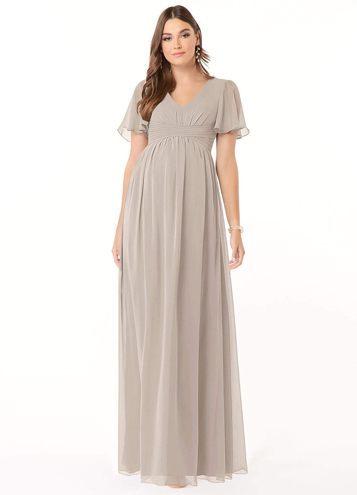 Azazie Verna Brautjungfernkleider für Schwangere A-Linie V-Hals Gerüscht Chiffon Bodenlänge Kleid image1