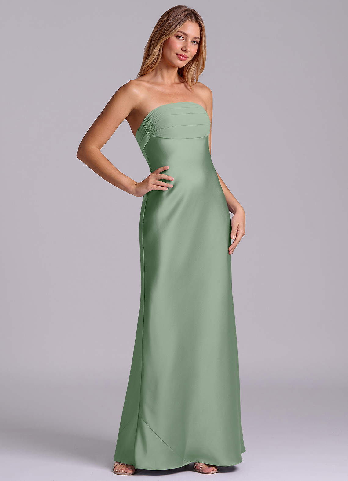 Azazie Ailanie Klänningar att prova hemma Klä av Tubklänning i Stretch Satin Axelbandslös Himmelsblå image4