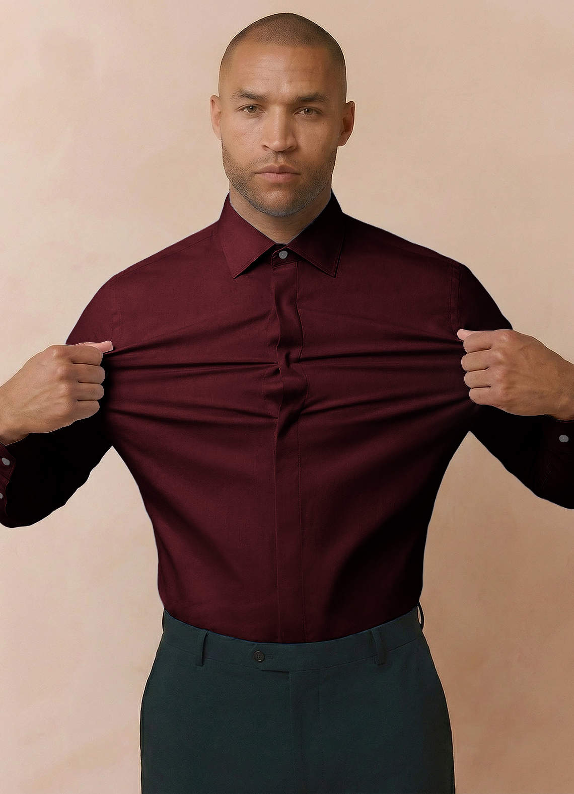 front Noah Burgundy Performance Stretch Dress Shirt