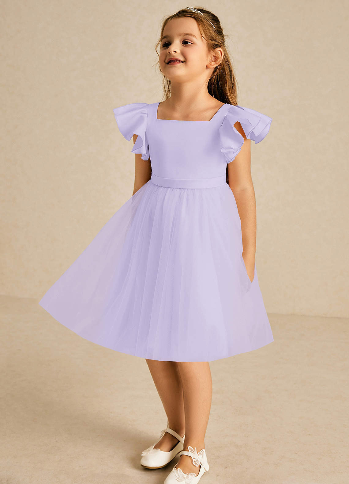 Azazie Kaeya Flower Girl Dresses Lilac A-Line Bow Tulle Dress image3