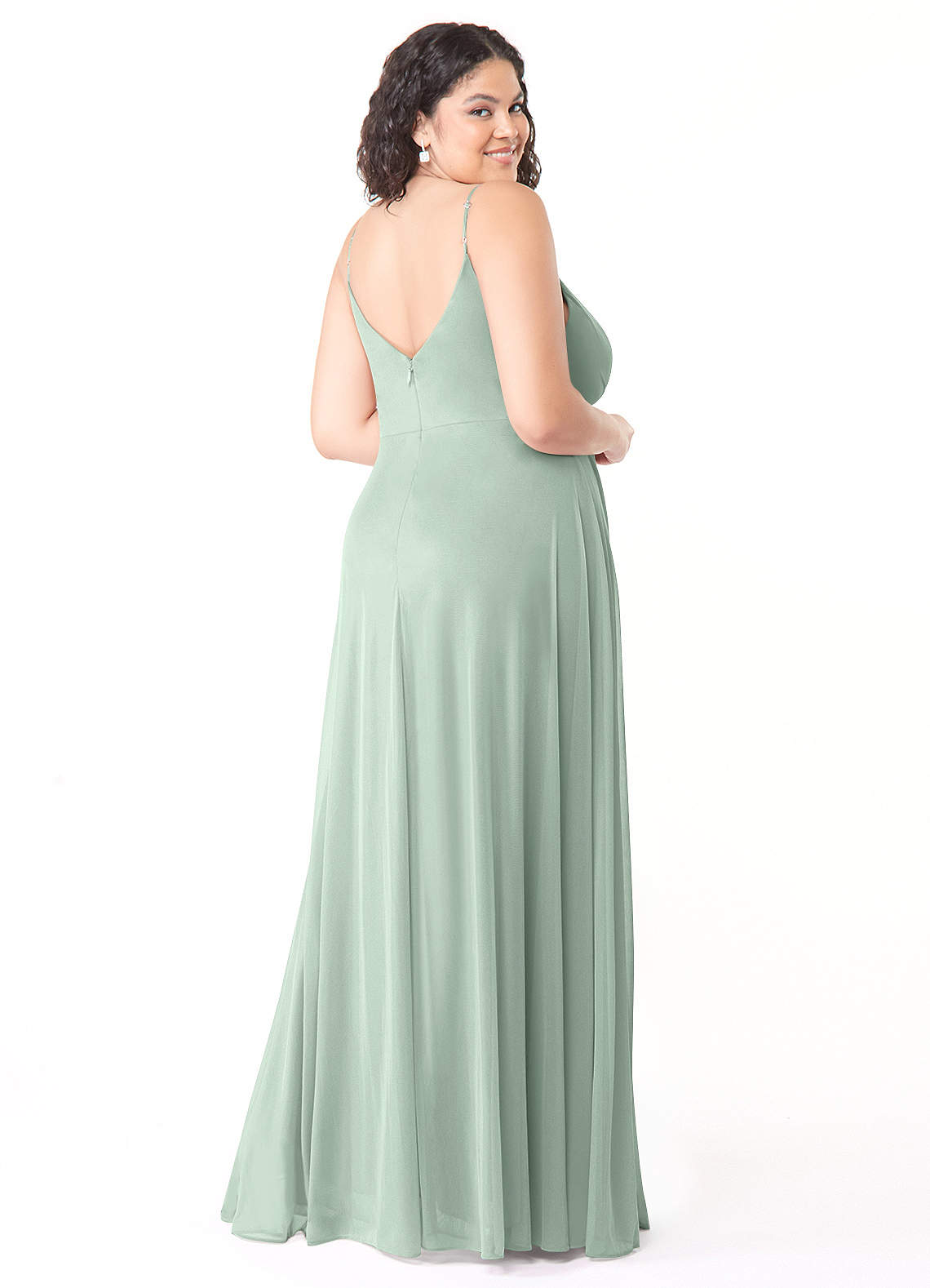 Azazie Evalin Bridesmaid Dresses A-Line V-Neck Pleated Mesh Floor-Length Dress image1