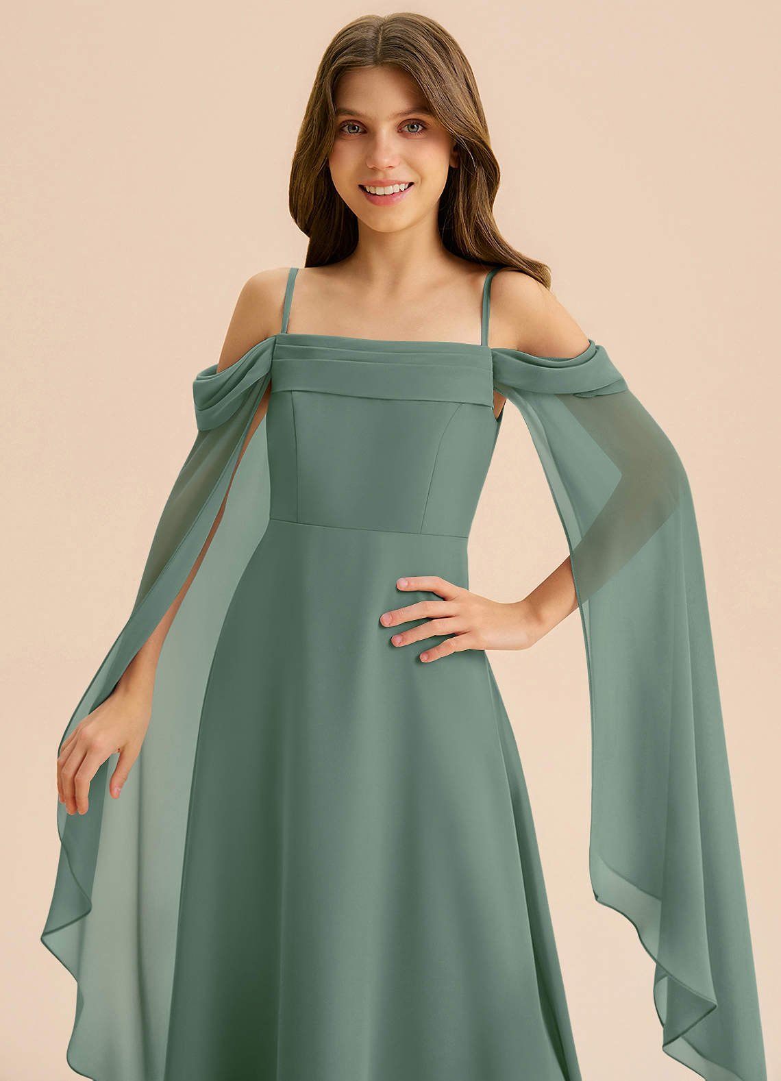 Azazie Moana Junior Powder Blue A-Line Pleated Chiffon Dress image6