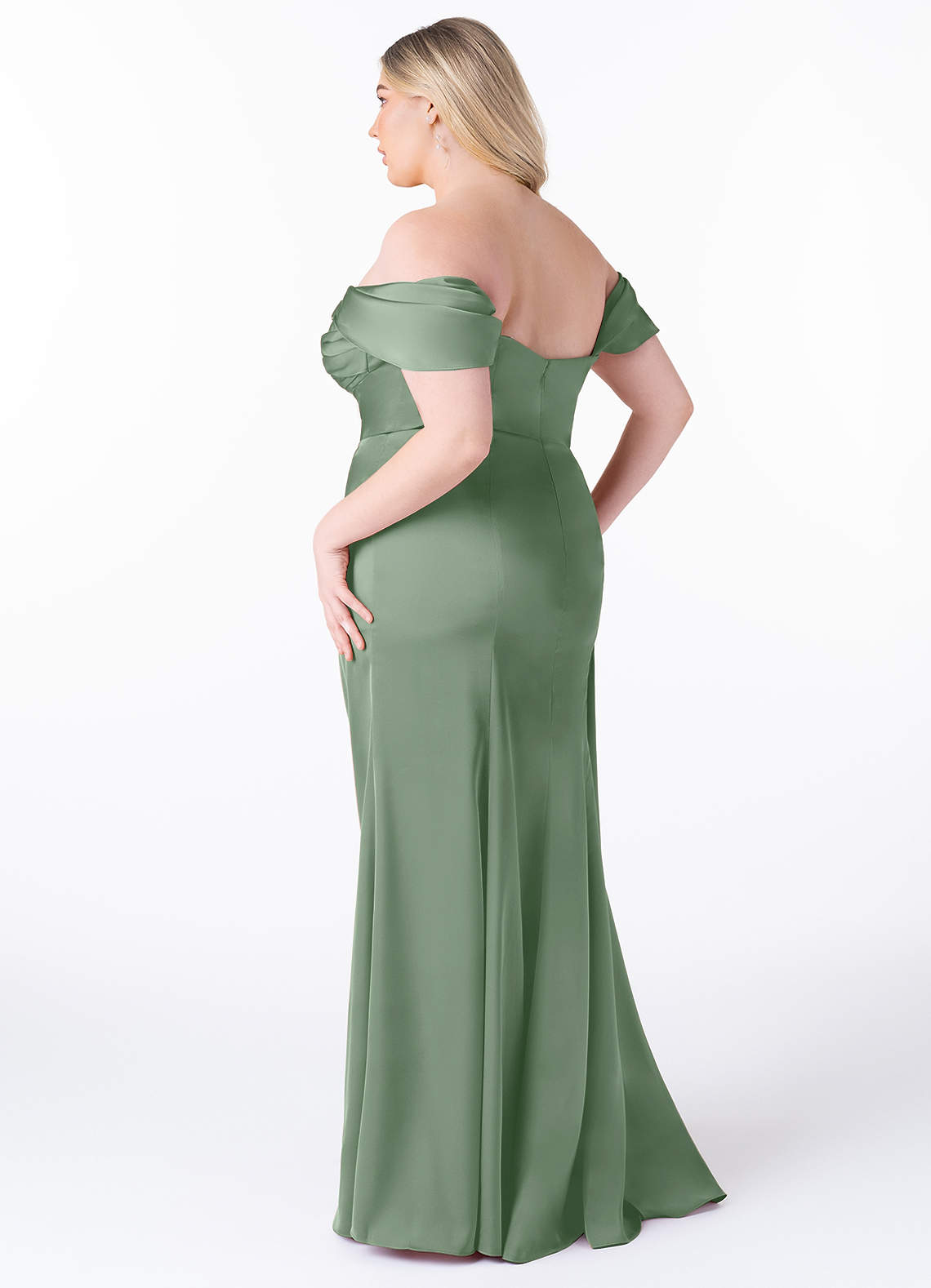 Azazie Amyra Bridesmaid Dresses Matcha Mermaid Off the Shoulder Stretch Satin Convertible Dress image12