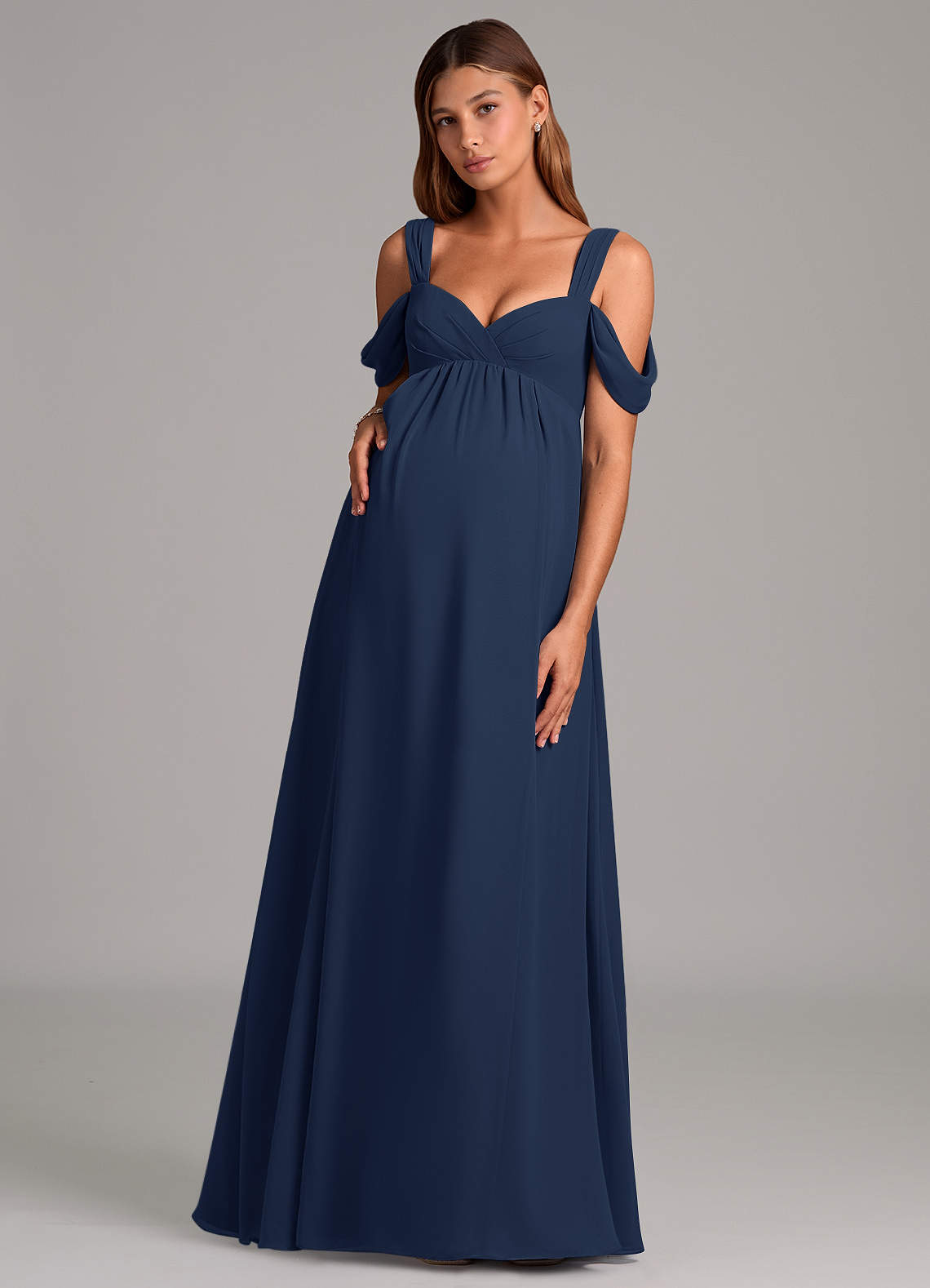 Azazie Rhea Maternity Bridesmaid Dresses A-Line Pleated Chiffon Floor-Length Dress image1