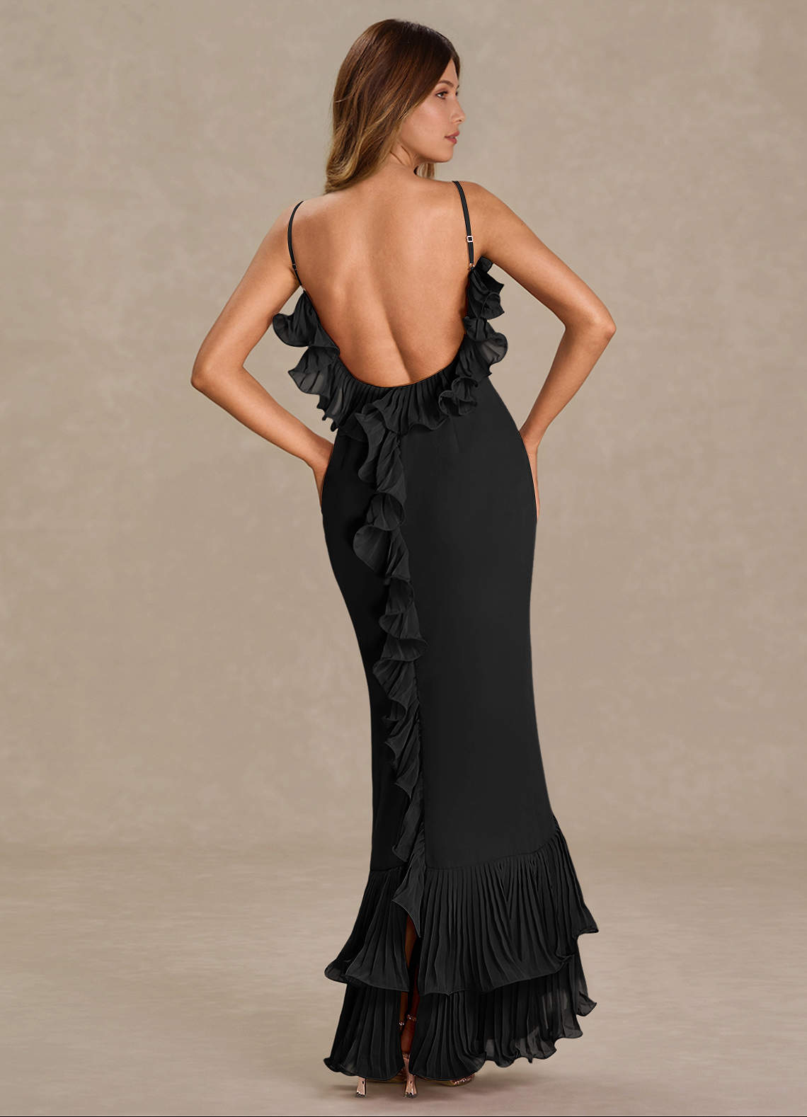 blue dress for baby girl Ruffle Maxi Dress in Black | One Shoulder Cotton Maxi Dress main image 1