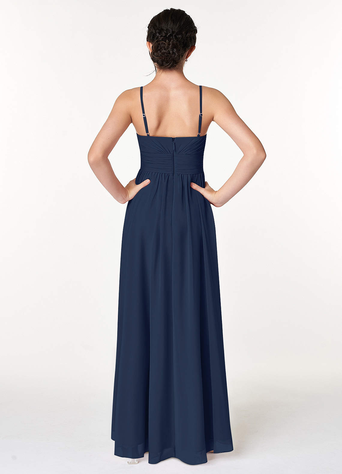 Azazie Catalina Junior Robe Trapèze en Mousseline de soie Rayé Bleu Marine Foncé image1