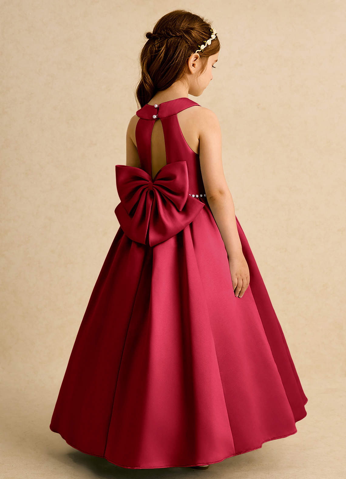 Azazie Daisies Flower Girl Dresses Scarlet Ball-Gown Bow Matte Satin Dress image1