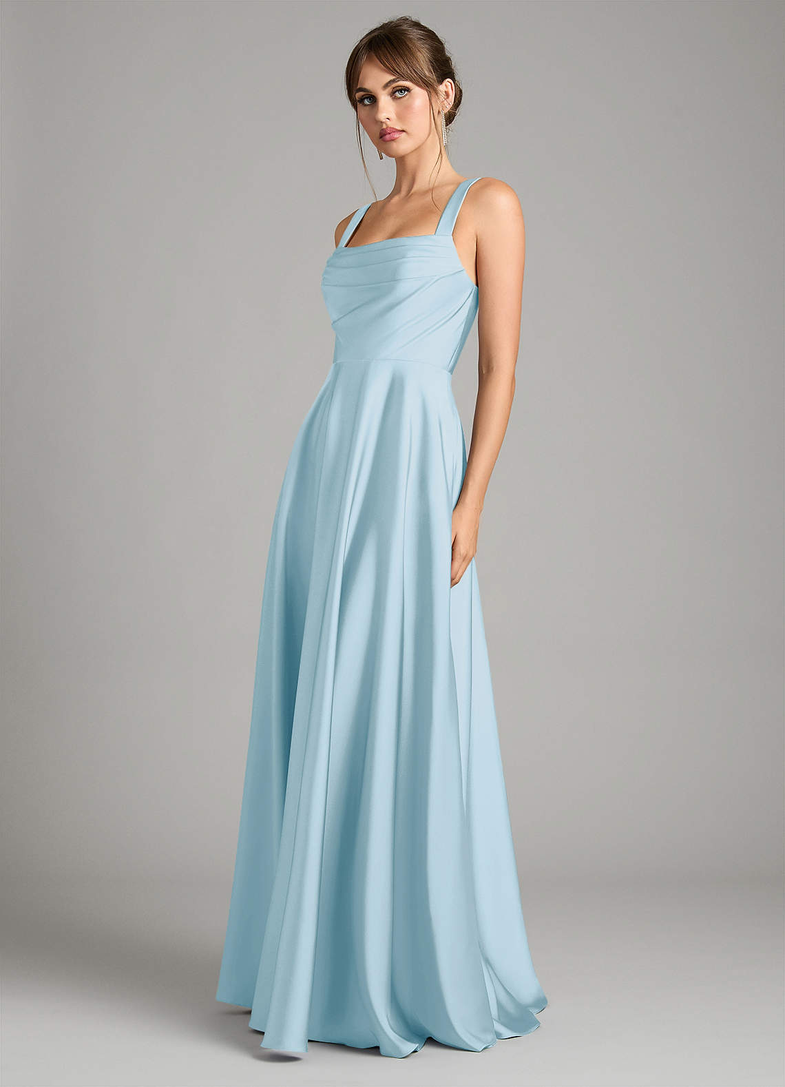 Azazie Shaude Bridesmaid Dresses Sky Blue A-Line Pleated Stretch Satin Dress image4