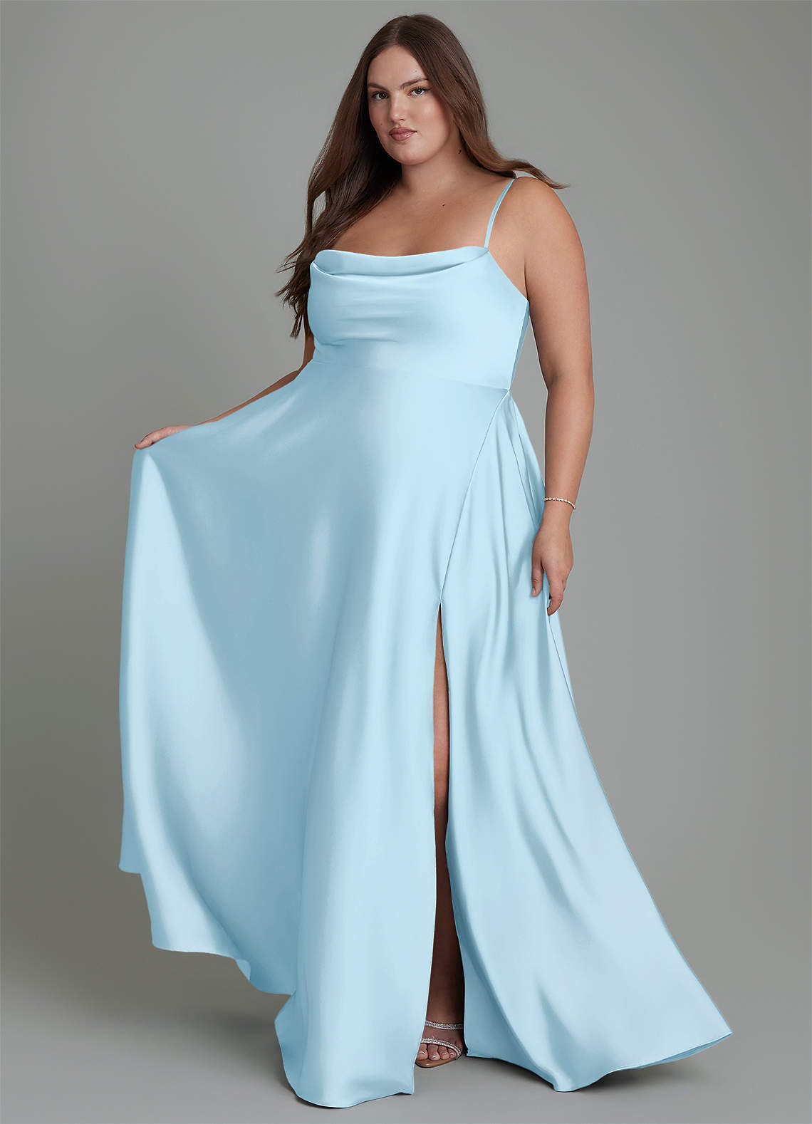 Azazie Elle Bridesmaid Dresses Sky Blue A-Line Pleated Stretch Satin Dress image1