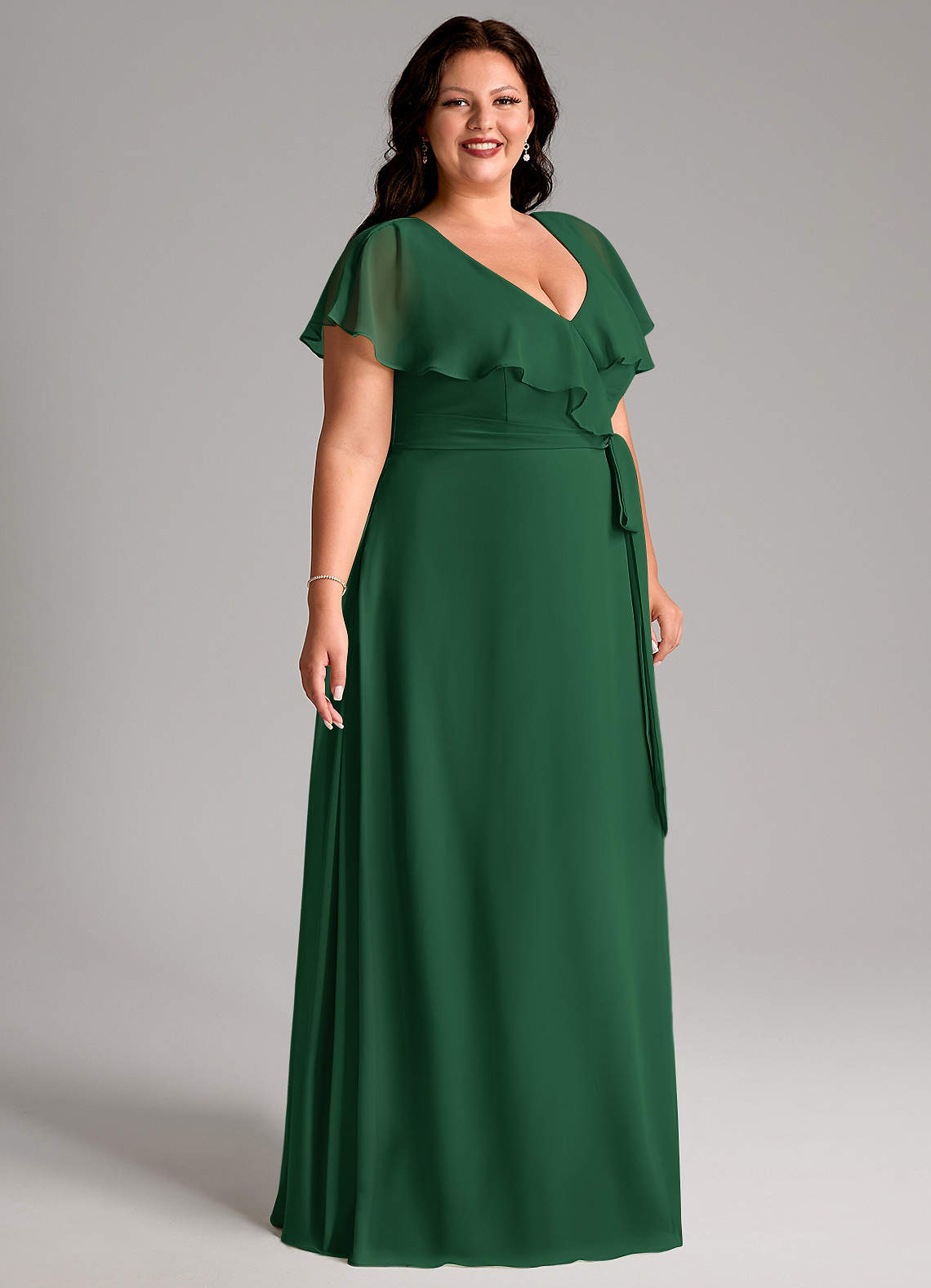 Azazie A-Line V-Neck Floor-Length Chiffon Bridesmaid Dresses - Dark Green