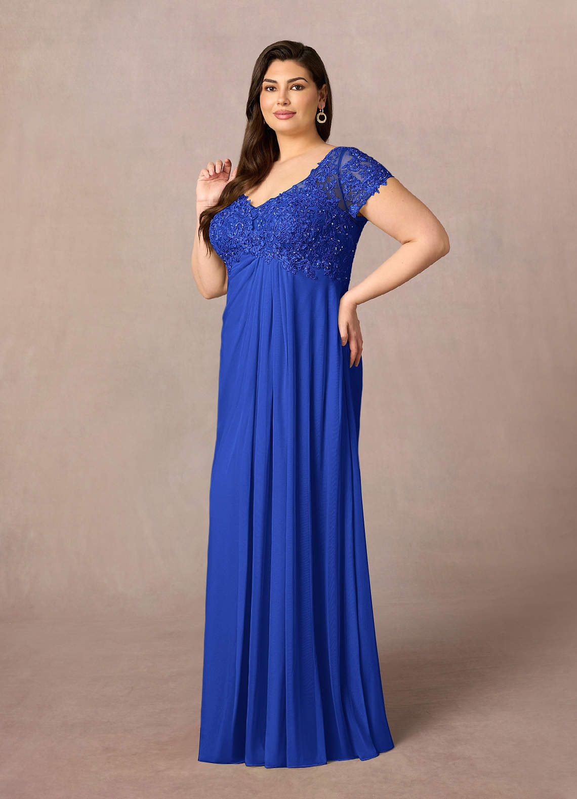 Azazie Macy Royal Blue A-Line V-Neck Sequin Lace Lace Dress | Azazie CA