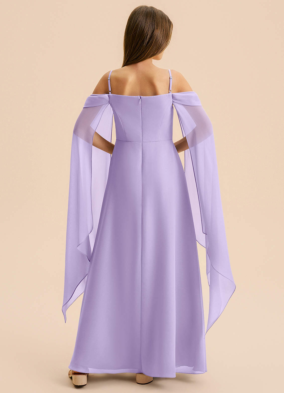 Azazie Moana Junior Linia A Pofałdowany Szyfon Długość podłogi Młodsza druhna Sukienka image4