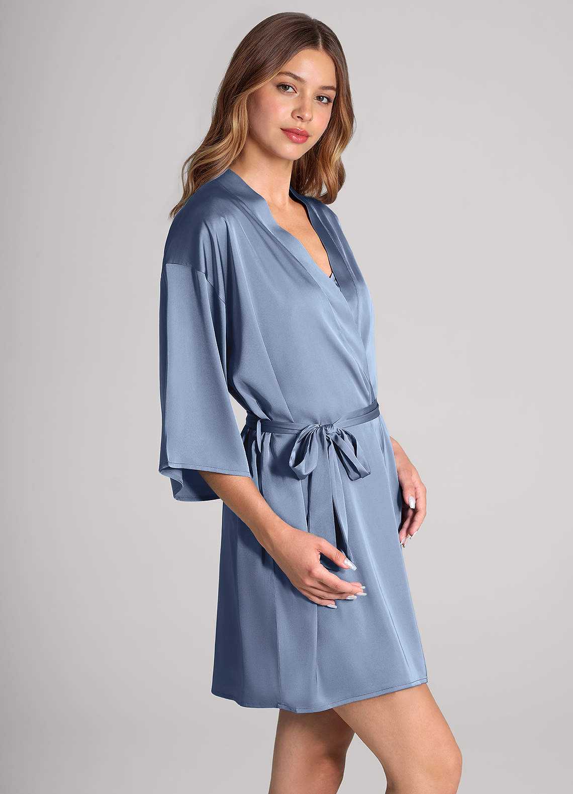 front Matching Color Classic Satin Robe