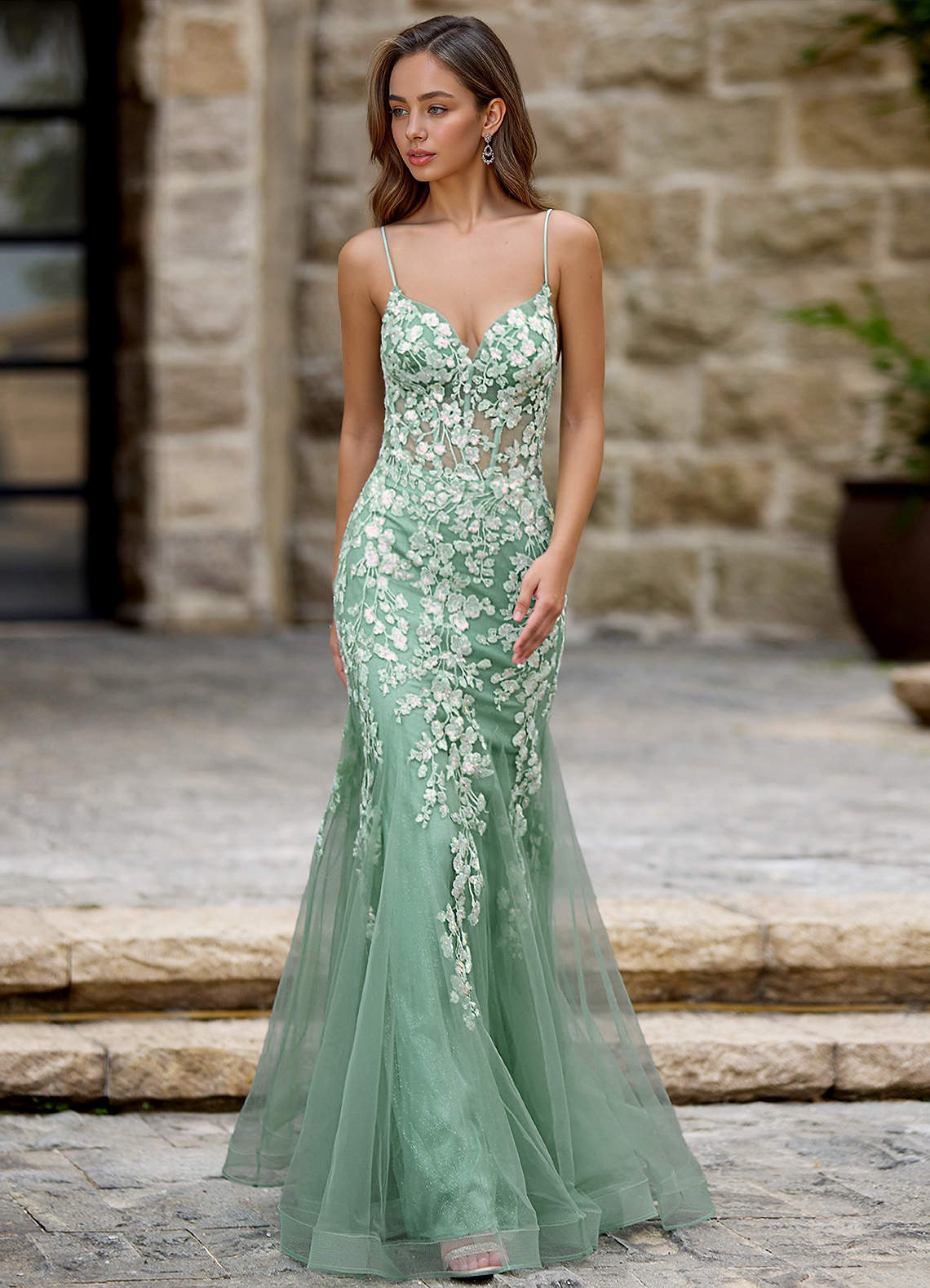 green emerald velvet dress Light Green Off Shoulder Ball Gown Dress With 3D Lace Flowers – Lisposa