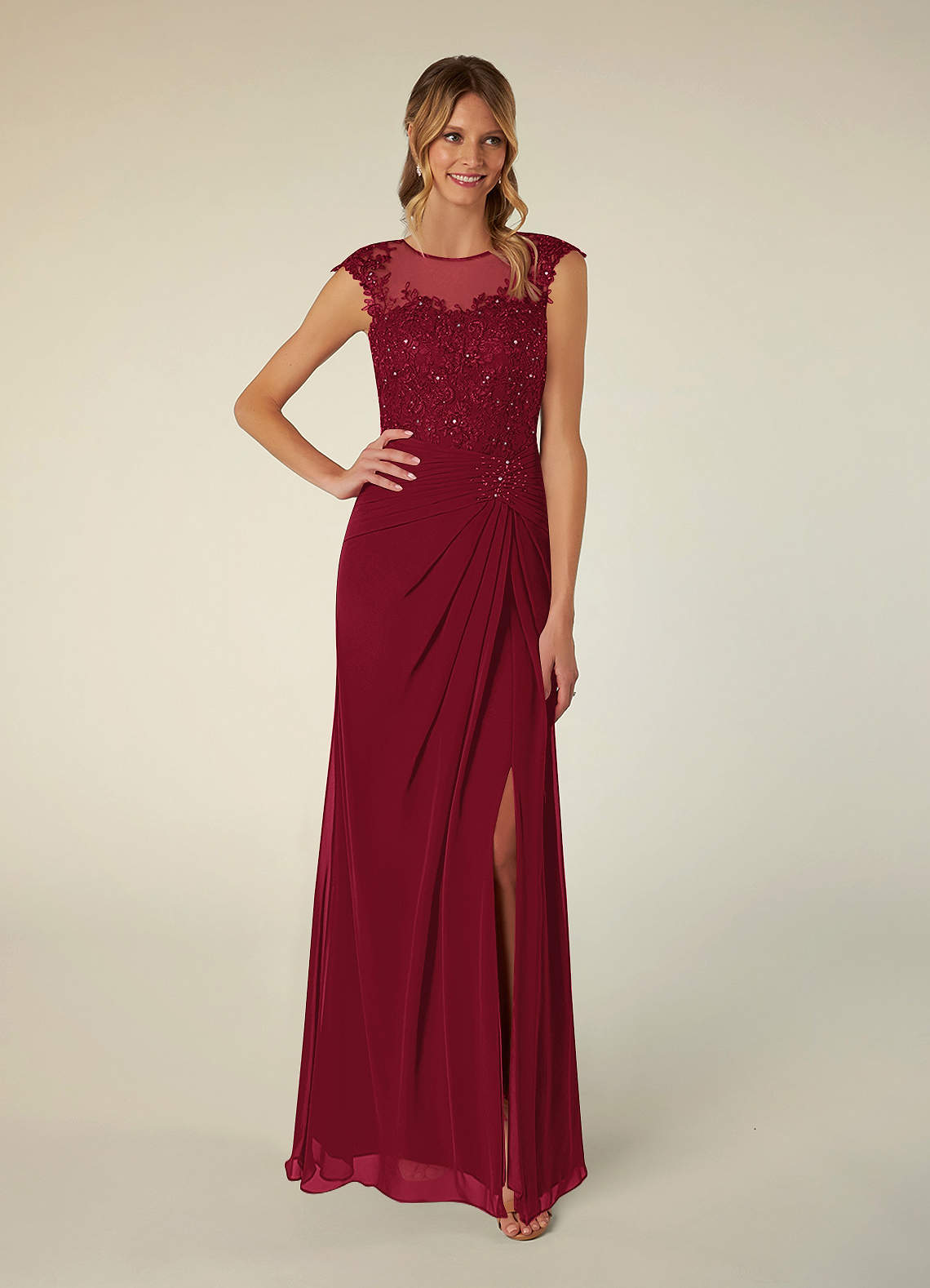 Azazie Libby At-home Try On Dresses Burgundy A-Line Scoop Sequins Chiffon Dress image1