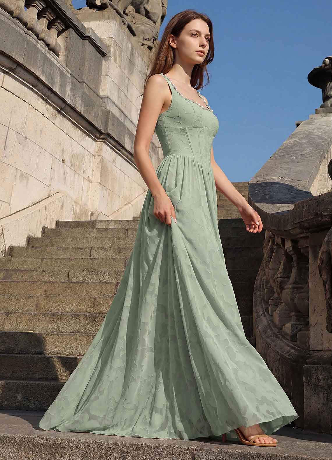 Megan Light Green Lace A-line Prom Dress | Azazie