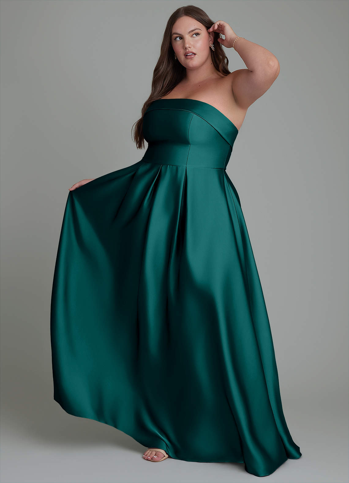 Azazie Lucienne Bridesmaid Dresses Peacock A-Line Strapless Stretch Satin Convertible Dress image1