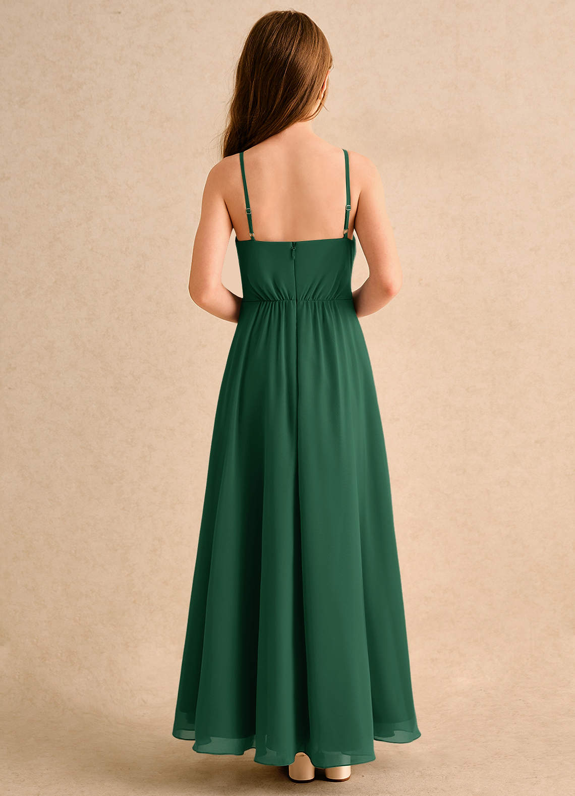 Azazie Twilight Dance Girls Formal Dark Green A-Line Pleated Chiffon Dress  | Azazie