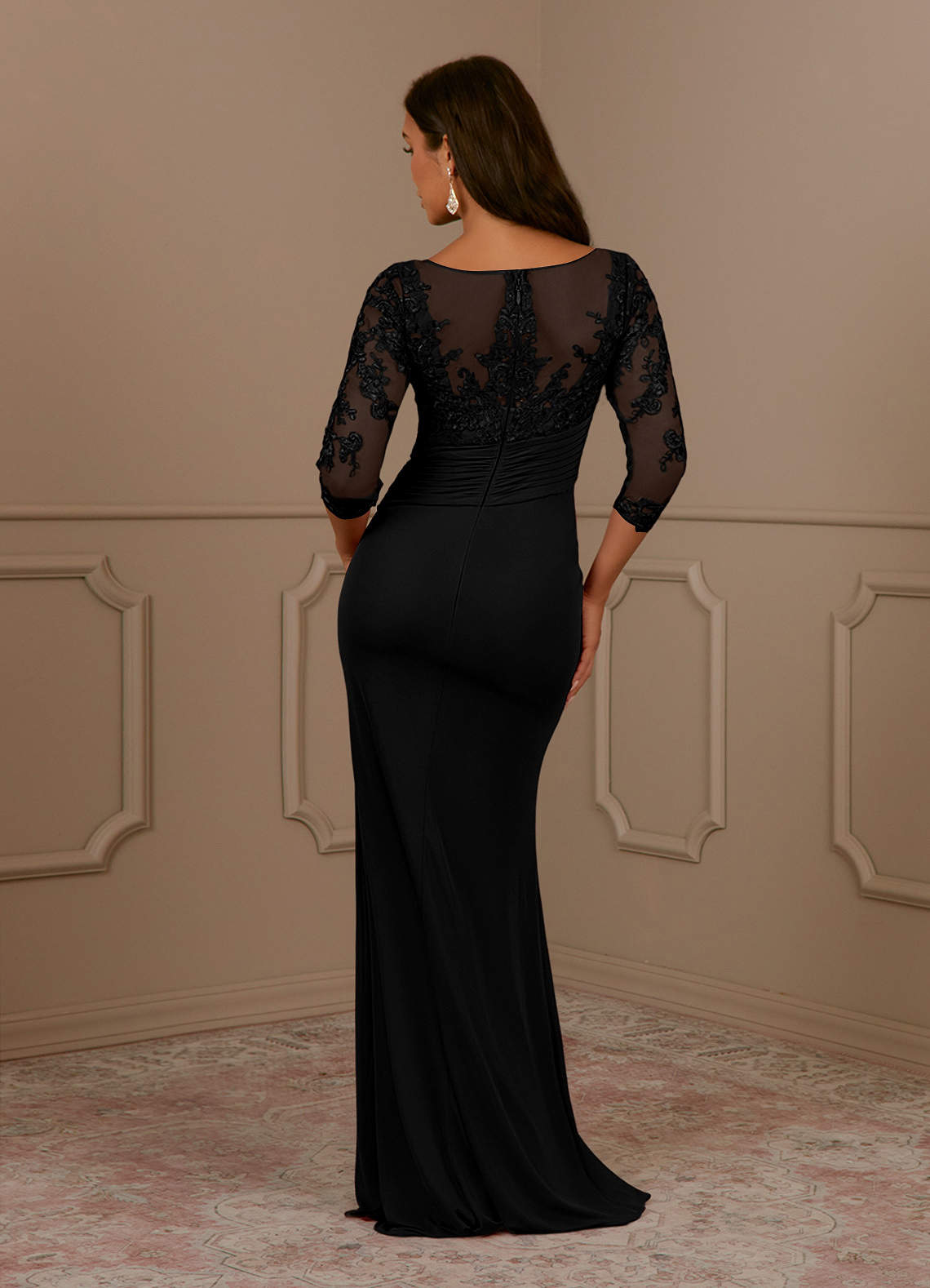 Azazie Fatemah Mother of the Bride Dresses Black Mermaid Scoop Lace Lace Dress image3