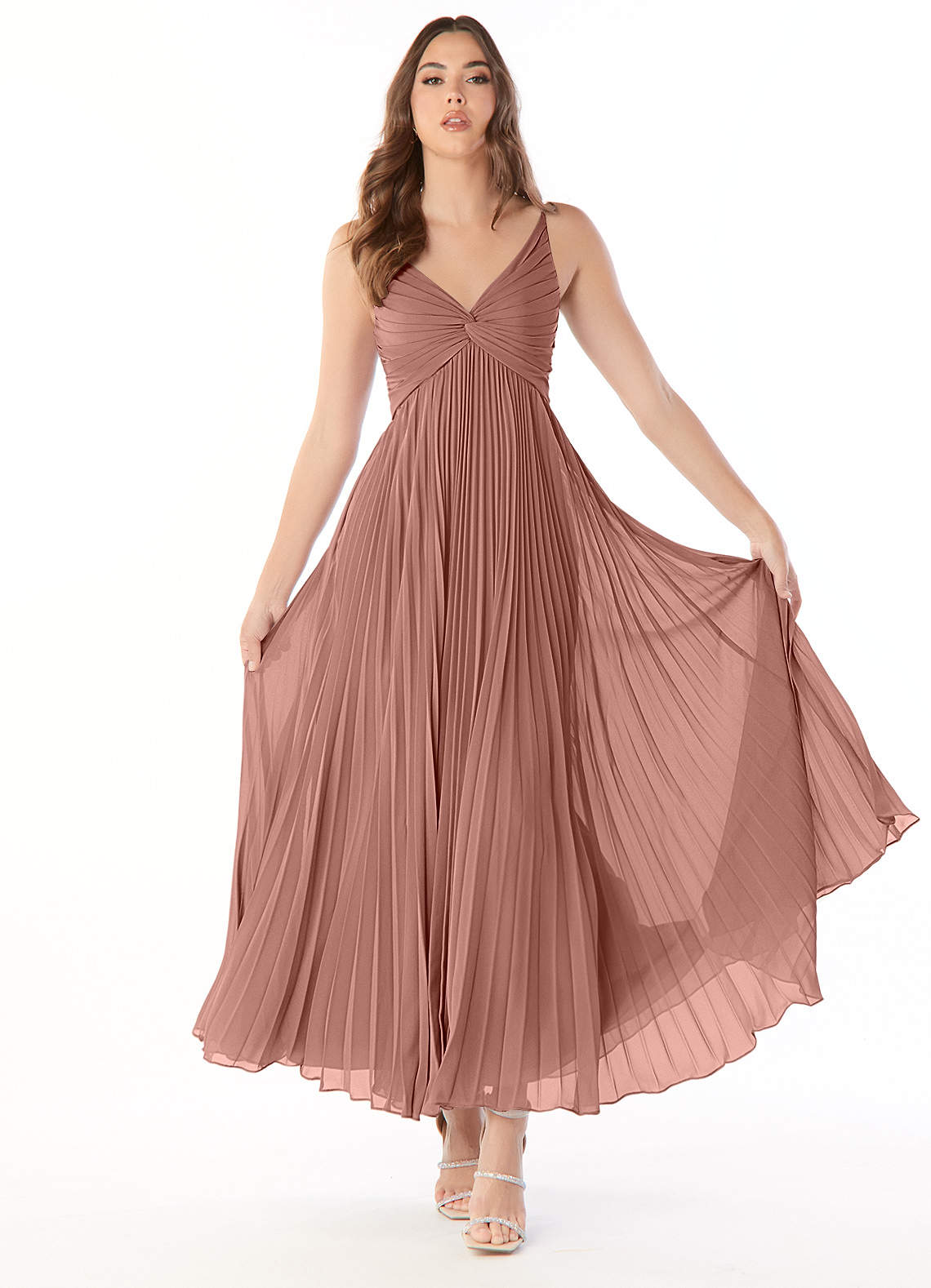 Azazie Raychelle Bridesmaid Dresses Cedar Rose A-Line V-Neck Chiffon Dress image1