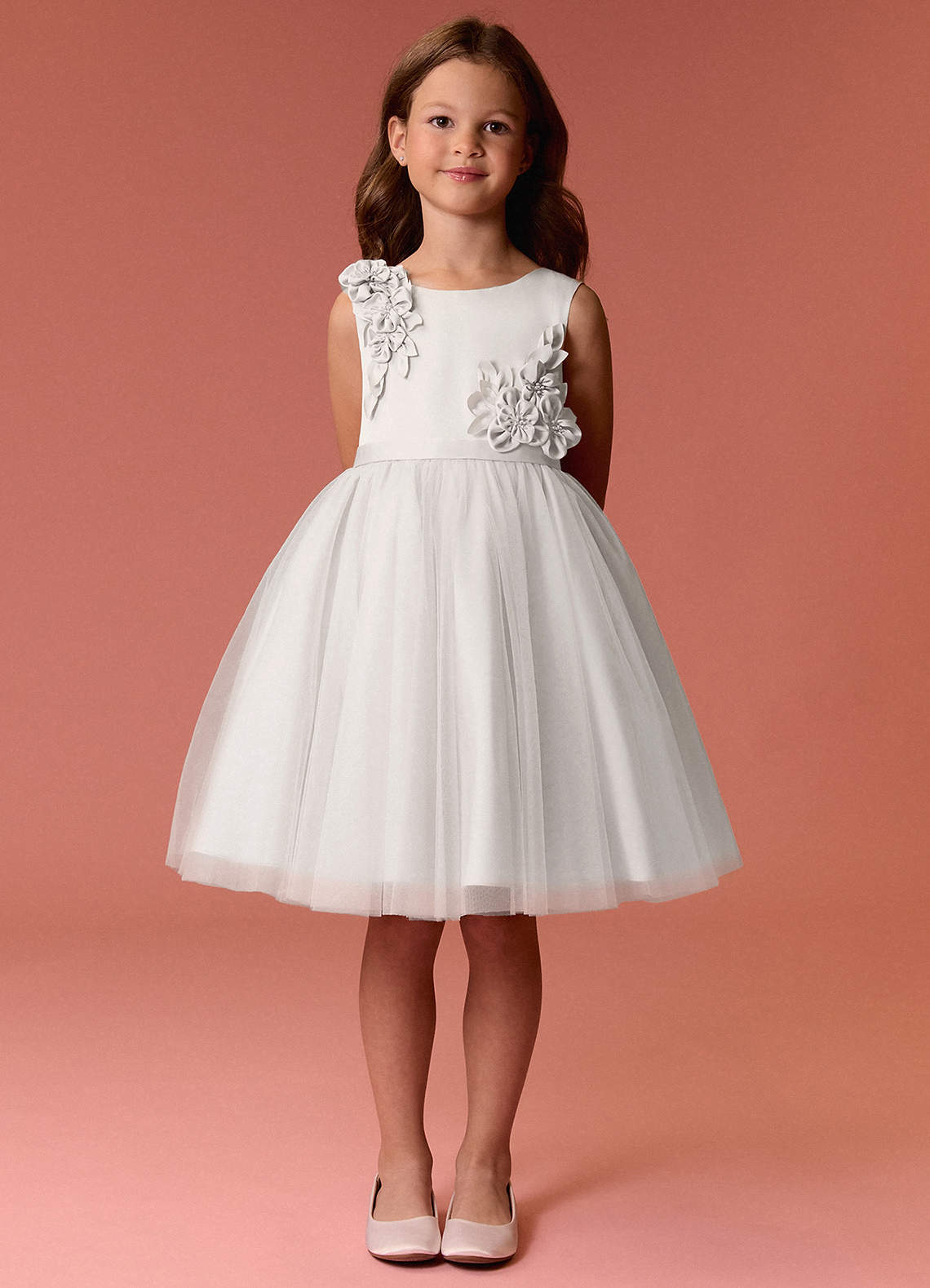 Barbie ♥ Azazie Flower Girl Dresses Scoop Rosette Bow Stretch Satin Tulle A-line Dress image1