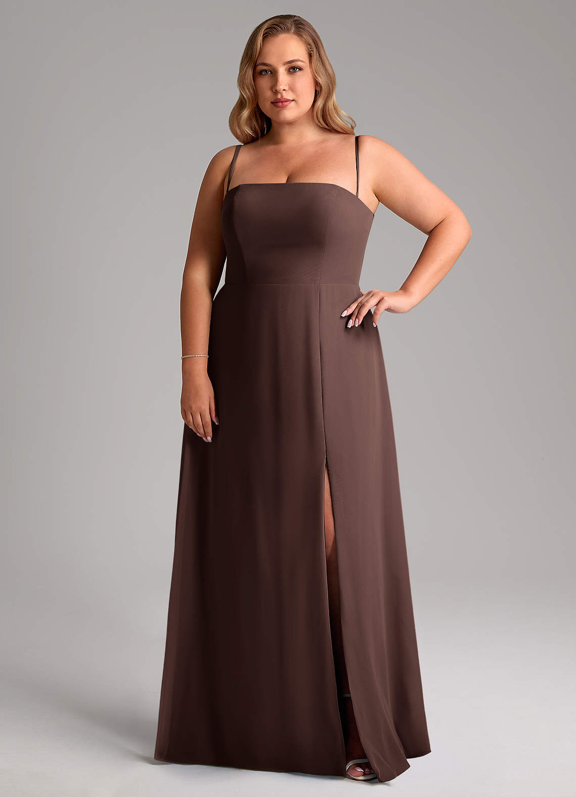Azazie Wren Abiti da Damigella Abito Convertibile A-Line in Chiffon Spacco Laterale Ganache image12