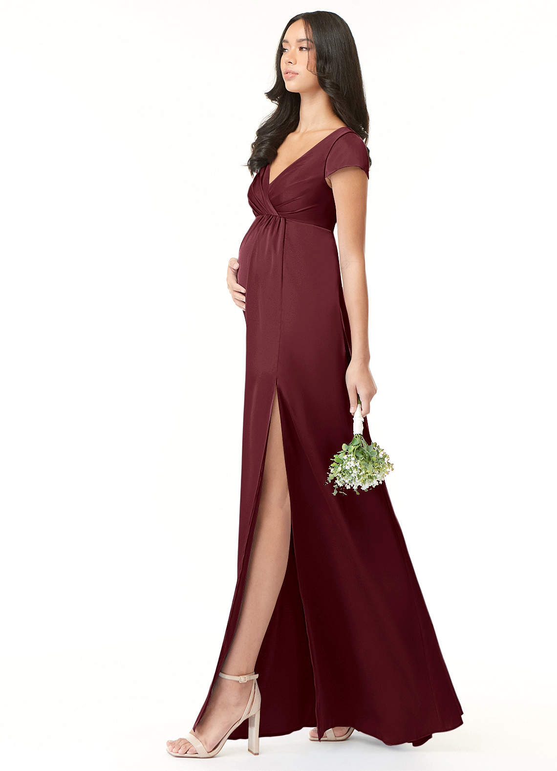 Azazie Allessia vestidos de dama de honor de maternidad Vestido de Corte En A Plisado Hasta el suelo Satén Elástico image2