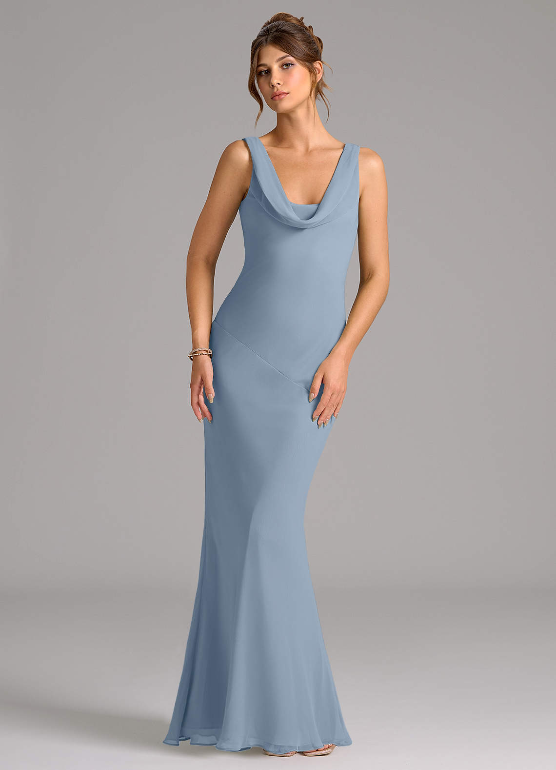 Azazie Rylina Bridesmaid Dresses Dusty Blue Mermaid Pleated Chiffon Dress image1