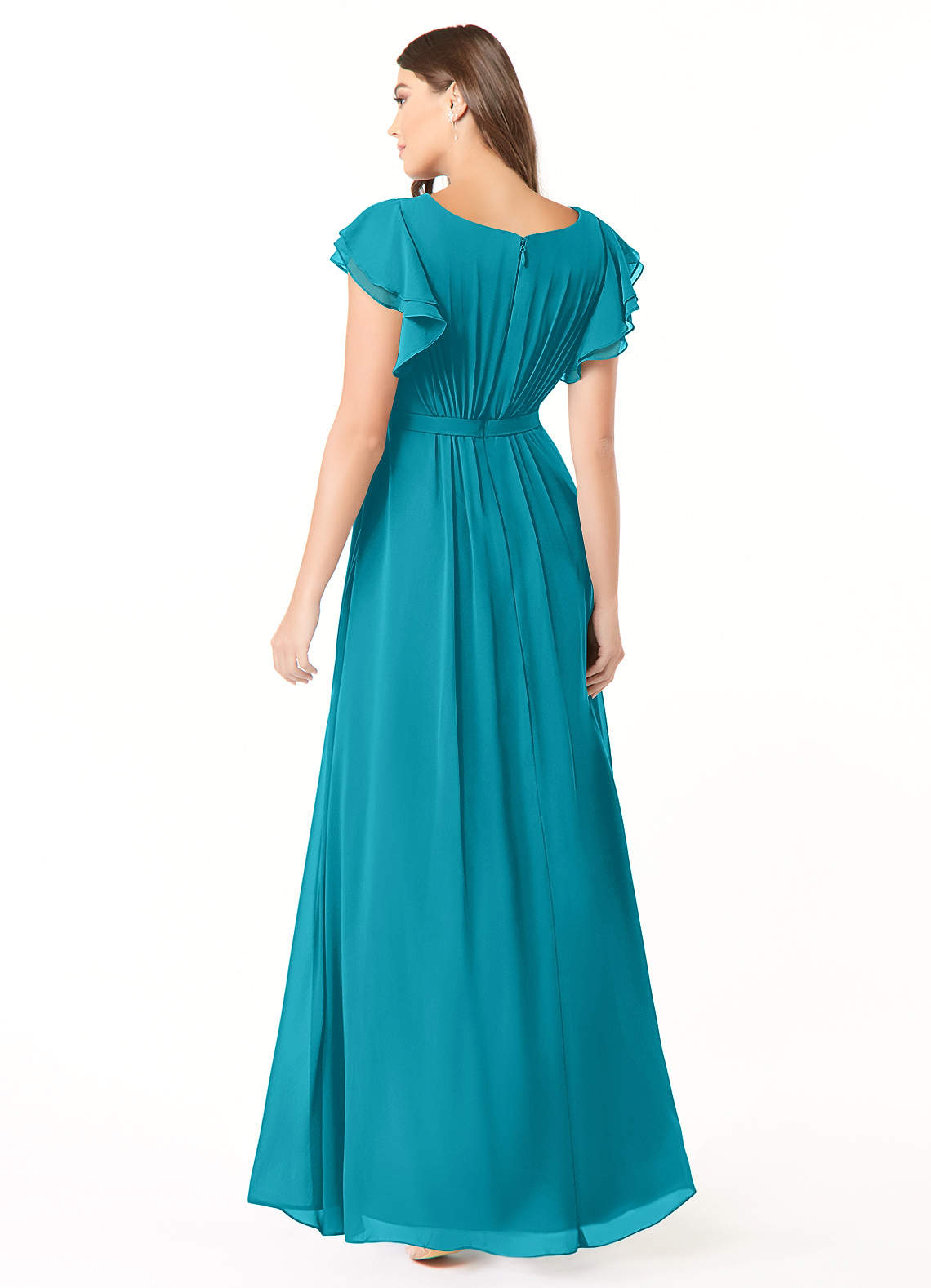 turquoise modest bridesmaid dresses Graelvanna Modest Scoop Long Sleeves Long Chiffon Bridesmaid Dresses, Turquoise