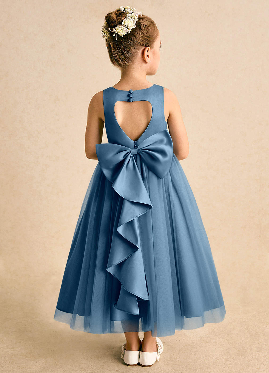Azazie Solia Flower Girl Dresses Bermuda Ball-Gown Bow Tulle Dress image1