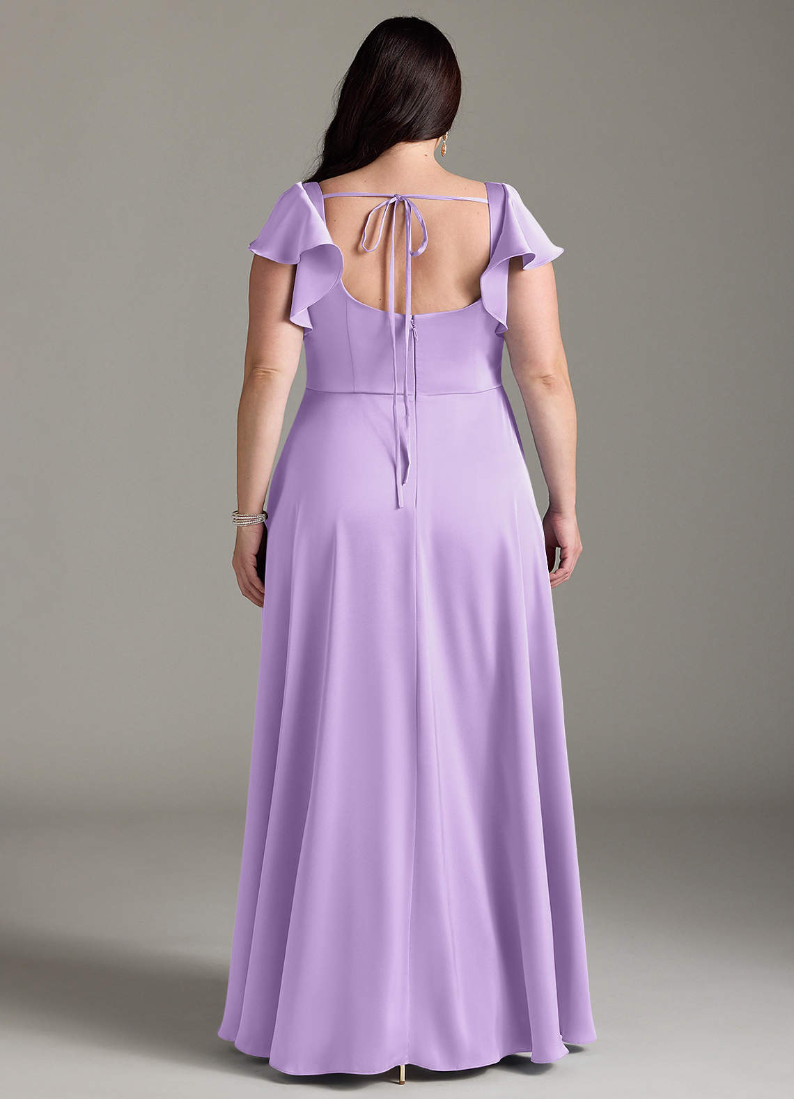 Azazie Bondi Bridesmaid Dresses Lilac A-Line Bow Stretch Satin Dress image6