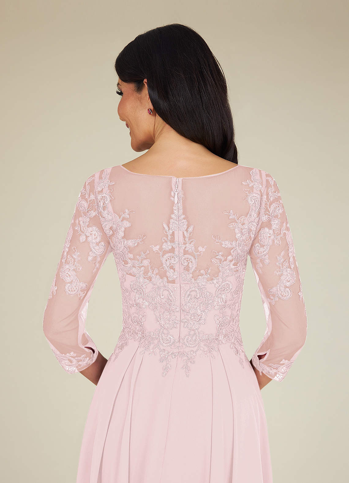 A-Line Lace Applique Chiffon Tea-Length Dress Moss