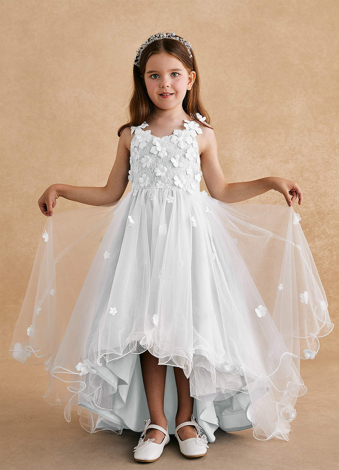 Azazie Celia Flower Girl Dresses Diamond White A-Line Lace Tulle Dress image2