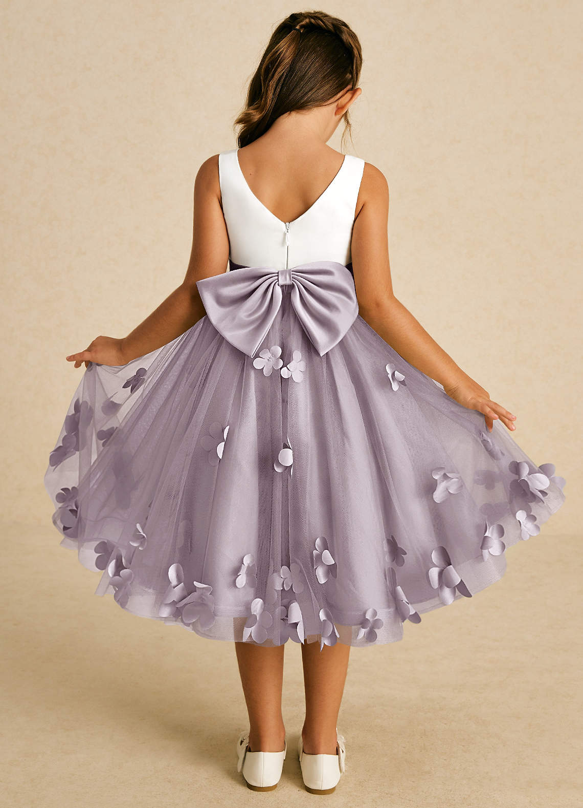 Azazie Sprout Flower Girl Dresses Dusk A-Line Bow Tulle Dress image1