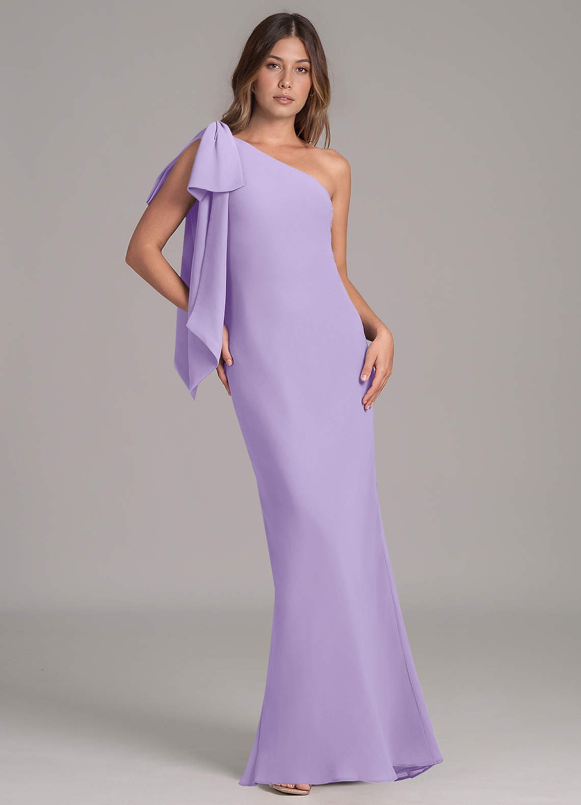 Azazie Capri Bridesmaid Dresses Lilac A-Line One Shoulder Chiffon Dress image1
